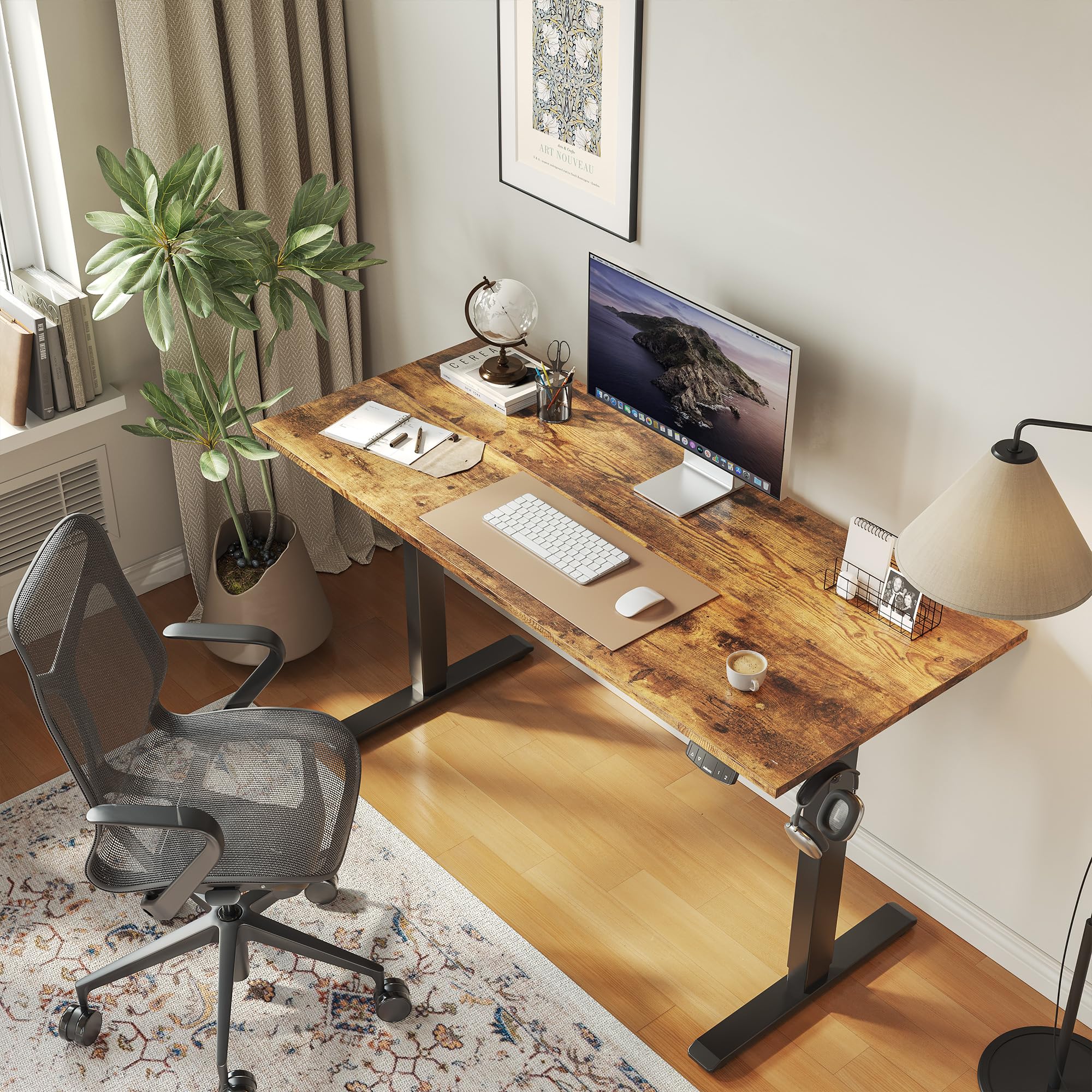 Electric Standing Desk, 48 x 24 Inches Height Adjustable Desk, Sit Stand up for Work Office Home, Ergonomic Rising Computer Table with Memory Preset, Rustic Brown