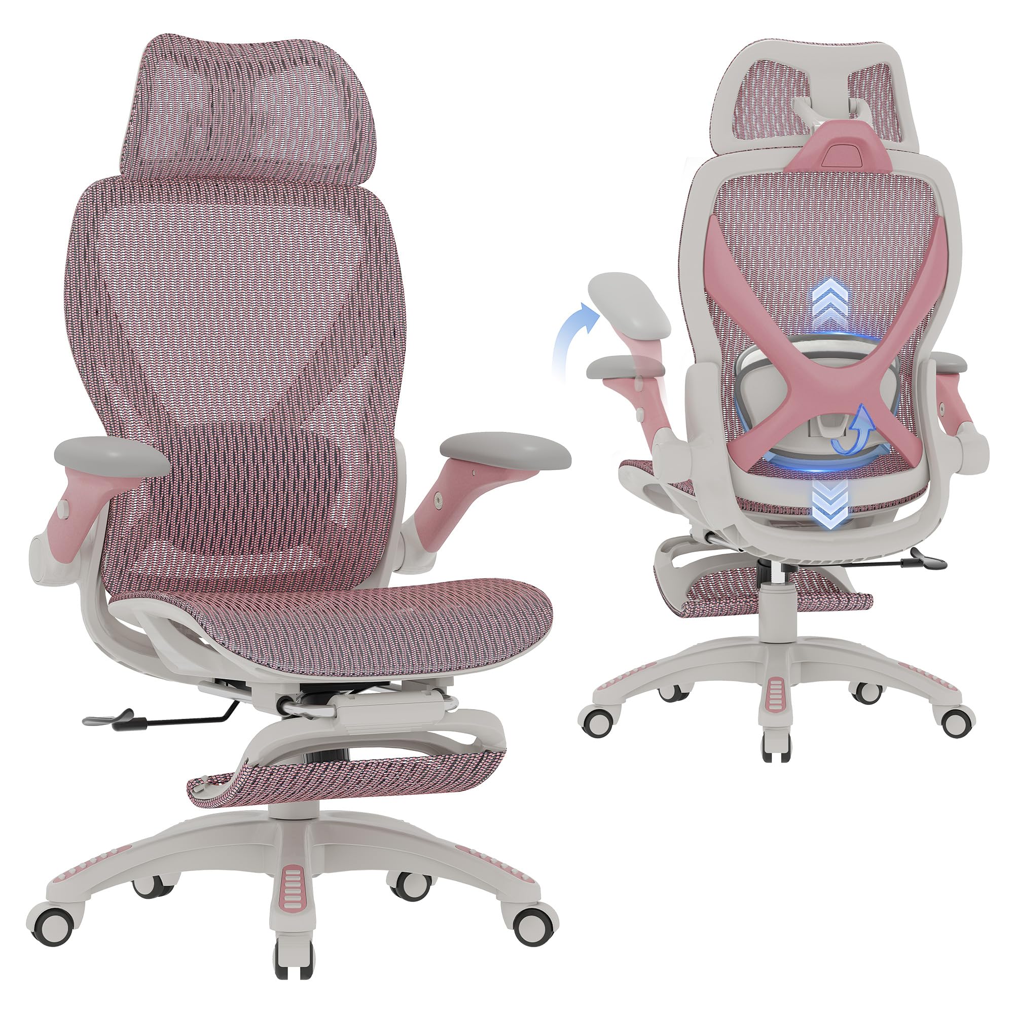 X100 Ergonomic Mesh Office Chair with Footrest, Big and Tall Hone Desk Chair with 5D Flip-Up Arms, Adjustable 3D Lumbar Support,Gaming & Executive Computer Chairs