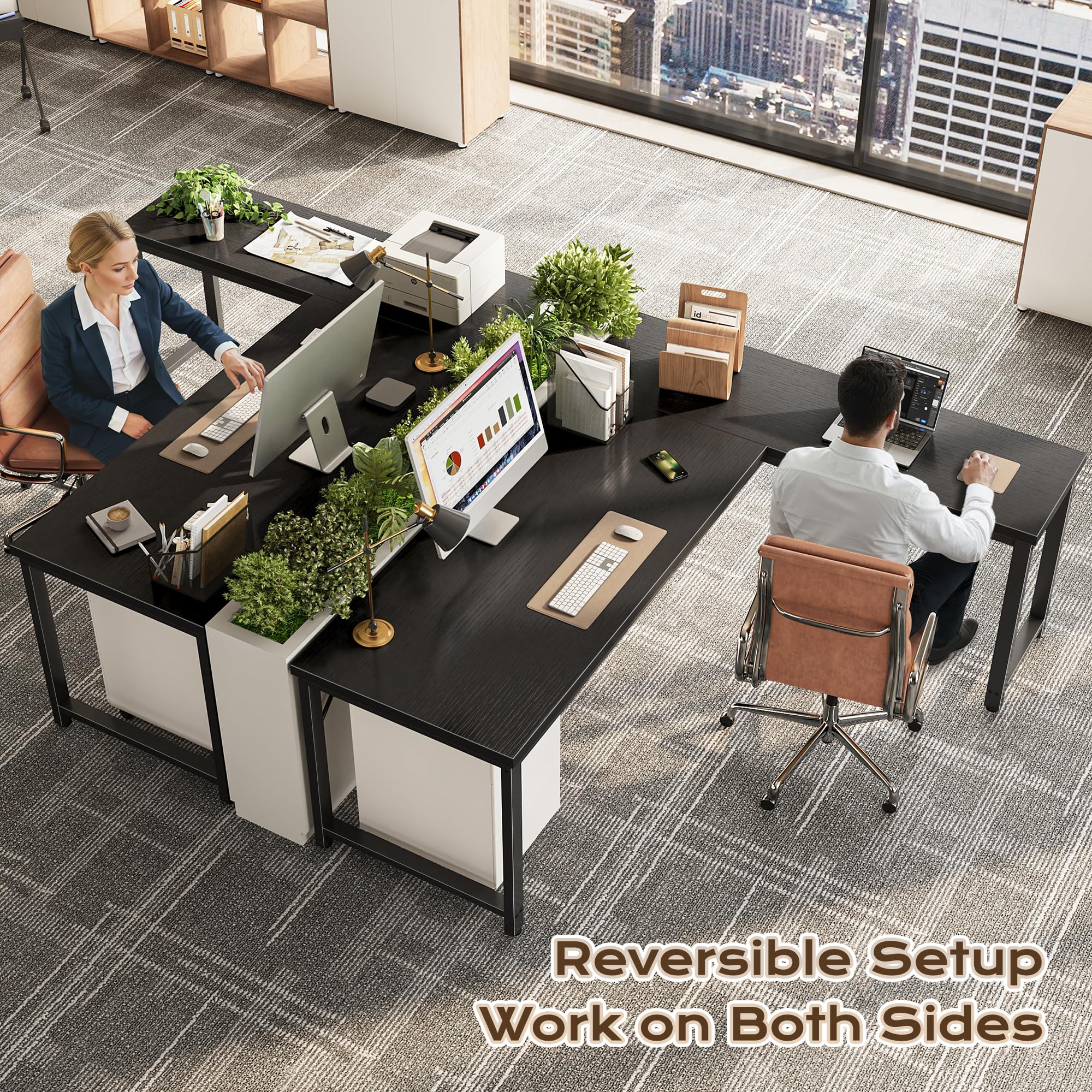 63 Inch L Shaped Desk with 0.95 Inch Thicker Desktop, Reversible Computer, Larger Corner Office Gaming Desk, Robust Metal Frame, for Home Office, Study, Black