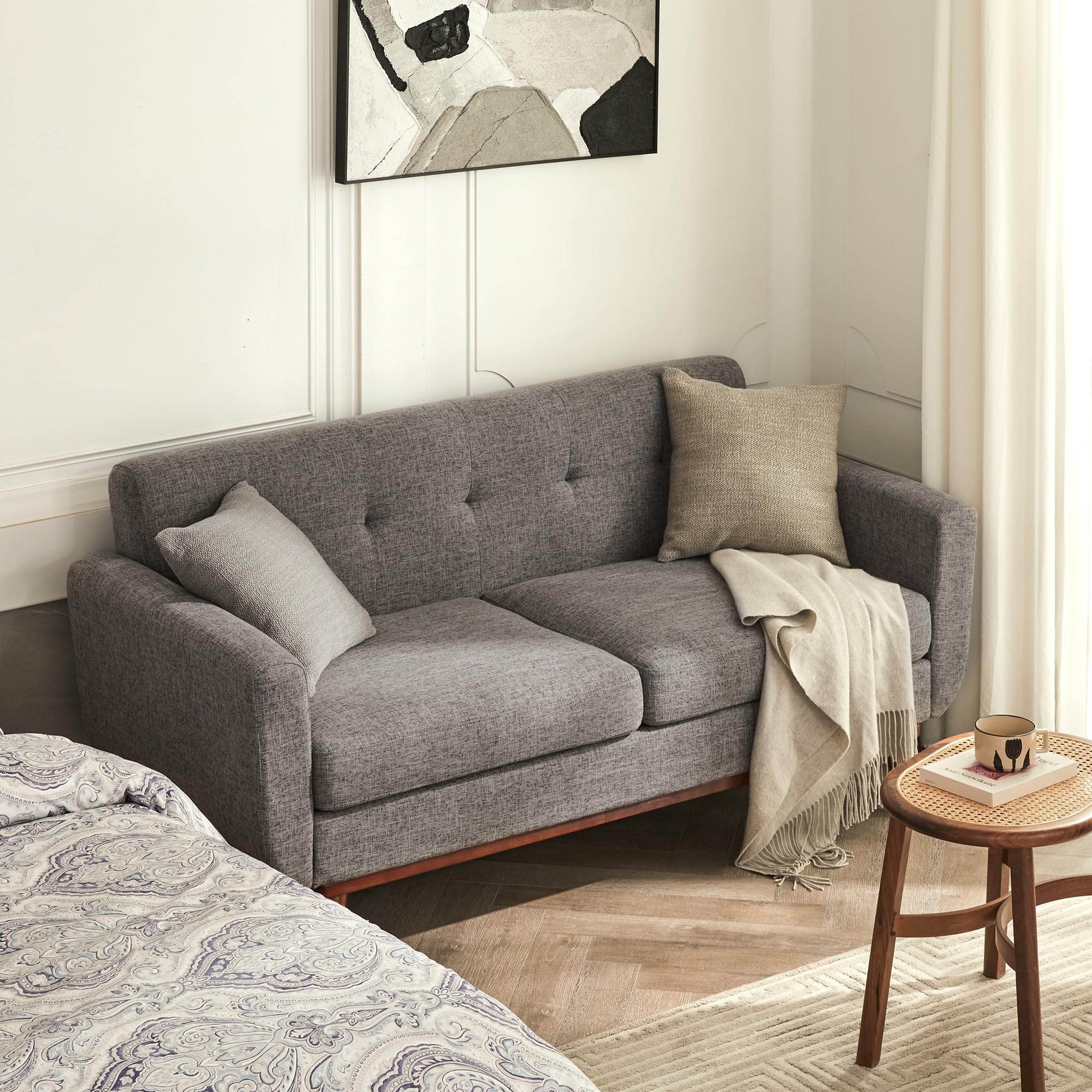 65.2" W Loveseat Sofa, Solid & Easy to Install Small Couch for Bedroom Office Apartment, Grey