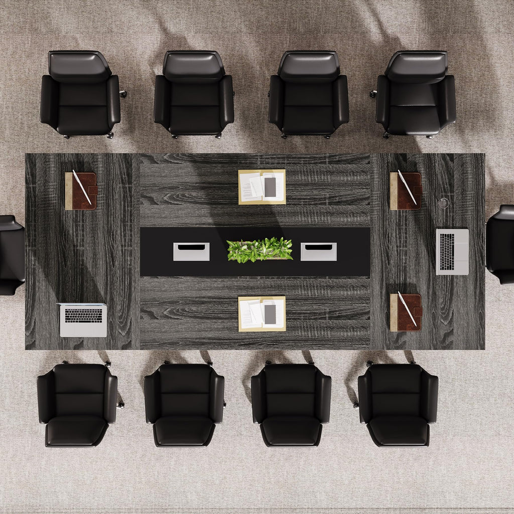 8ft Conference Table, Large Meeting Table for 8-10 People, Business Seminar Furniture for Office Conference Room (1, Grey + Black)