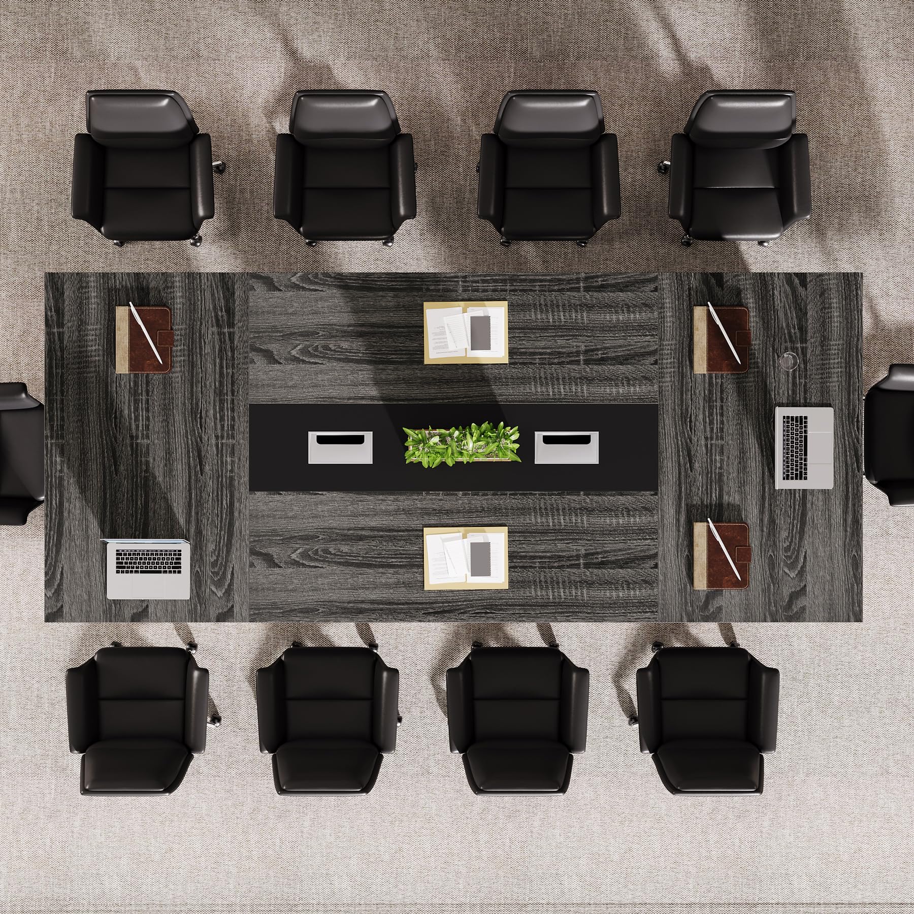 8ft Conference Table, Large Meeting Table for 8-10 People, Business Seminar Furniture for Office Conference Room (1, Grey + Black)