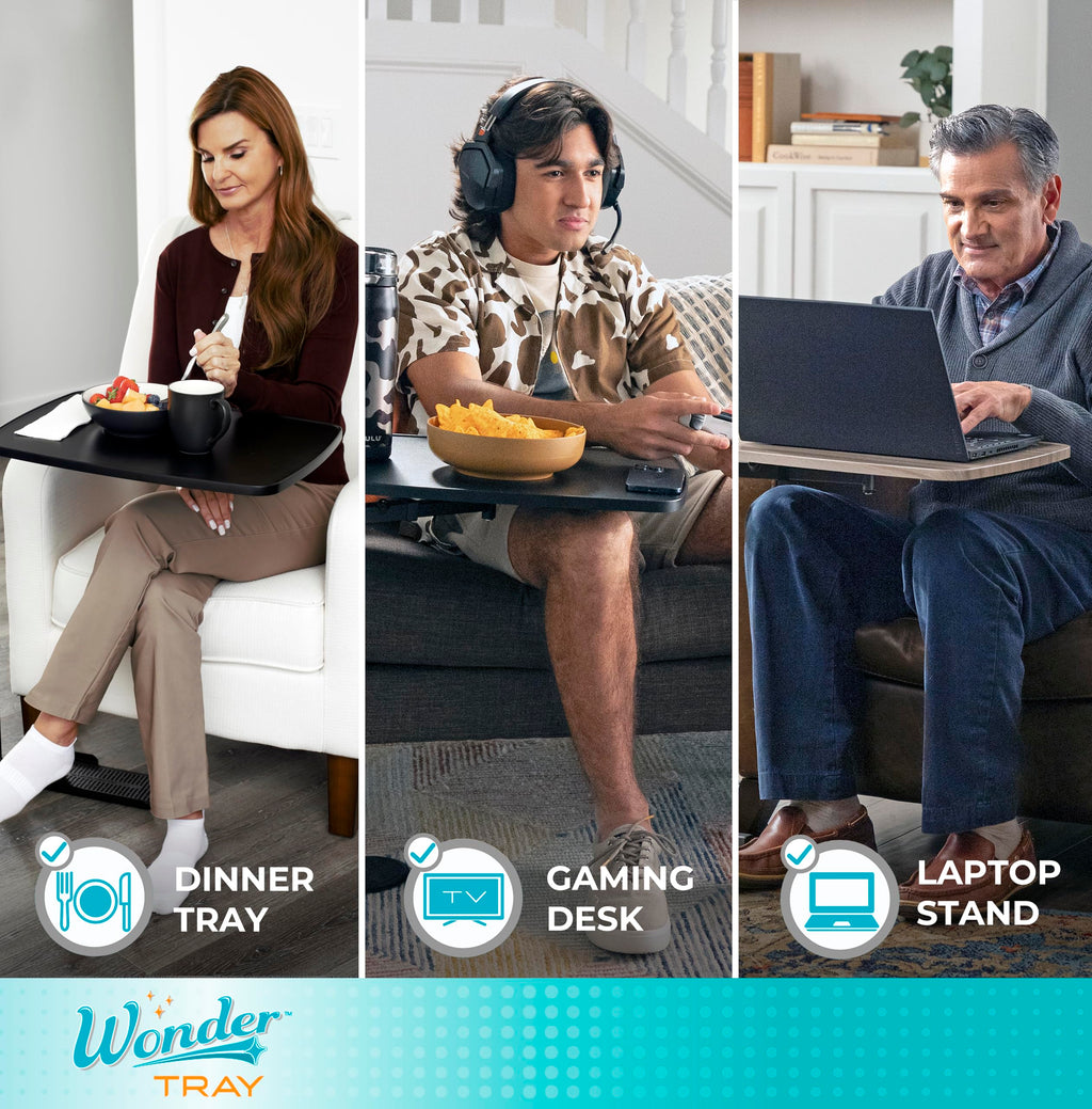Wonder Tray, Adjustable Swivel Table, Large Laptop Stand, Couch Desk, Side Tables & Gaming Bench, TV-Trays for Eating on Couches, Chairs, Recliners, Black