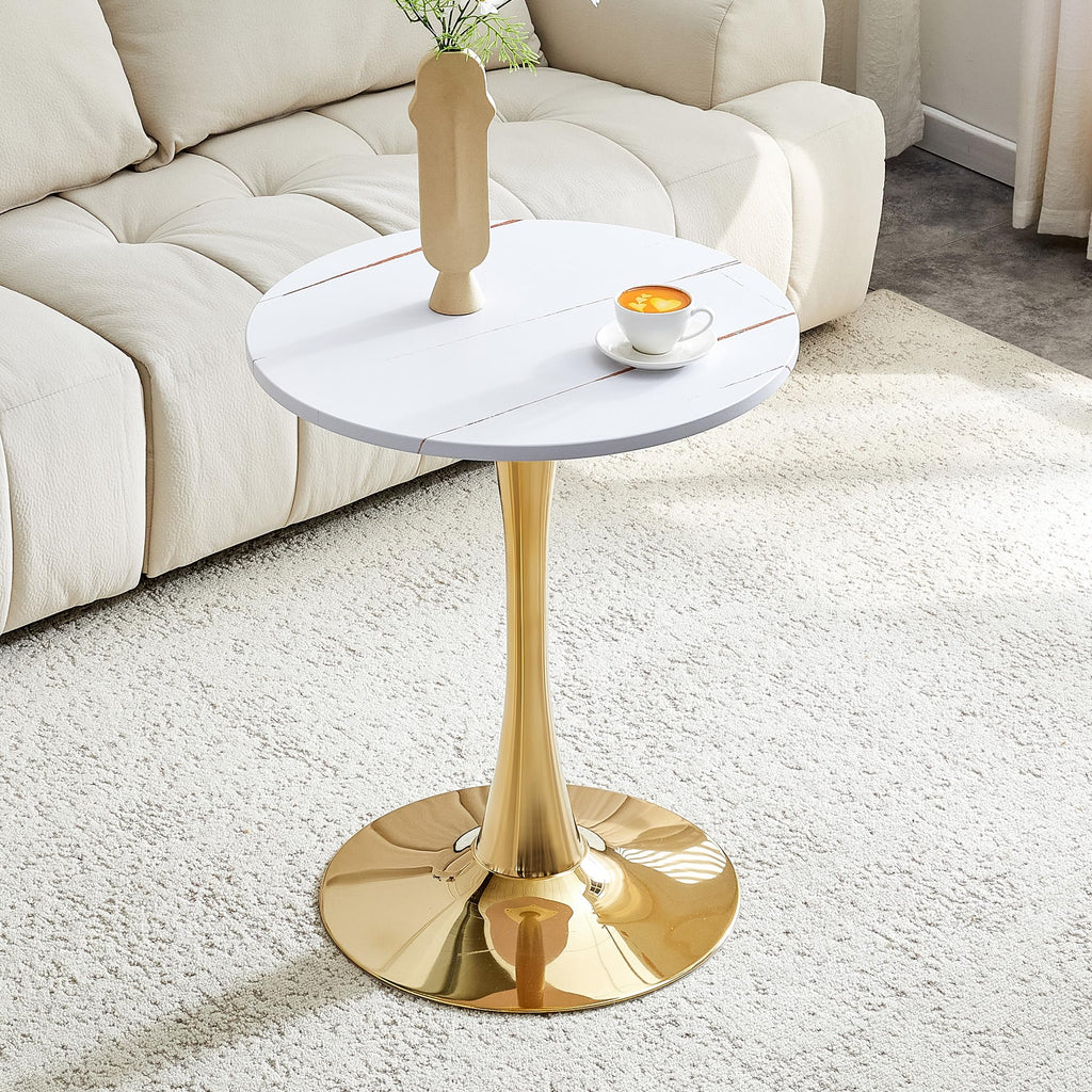 Round Dining Table, 23.6" Circle Tulip Table with Thickened Tabletop & Metal Pedestal, Mid Century Modern Bistro Table for Kitchen, Small Places, Living Room
