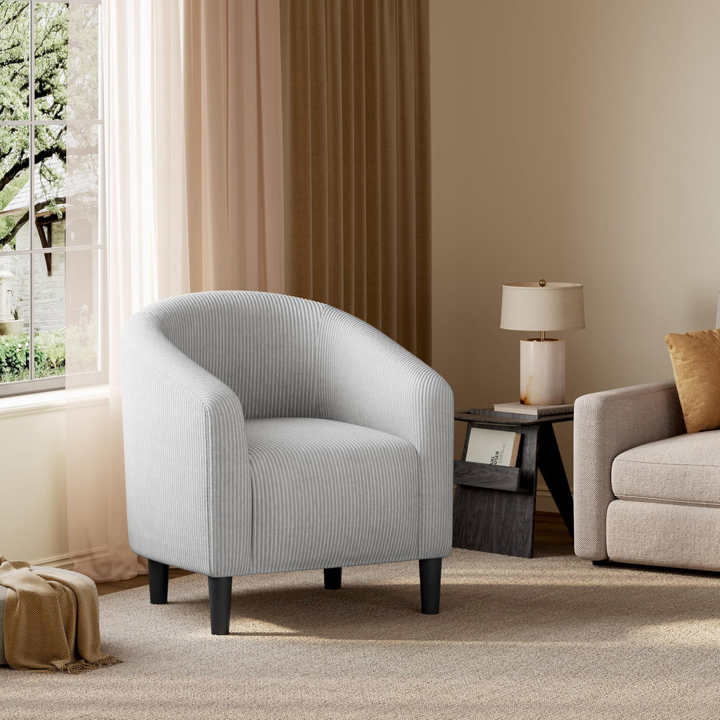 Accent Barrel Chair, Corduroy Fabric Club Chair, Furry Sherpa Elegant Armchair with Cozy Soft Padded for Living Room Bedroom Reception Room Office, Light Gray