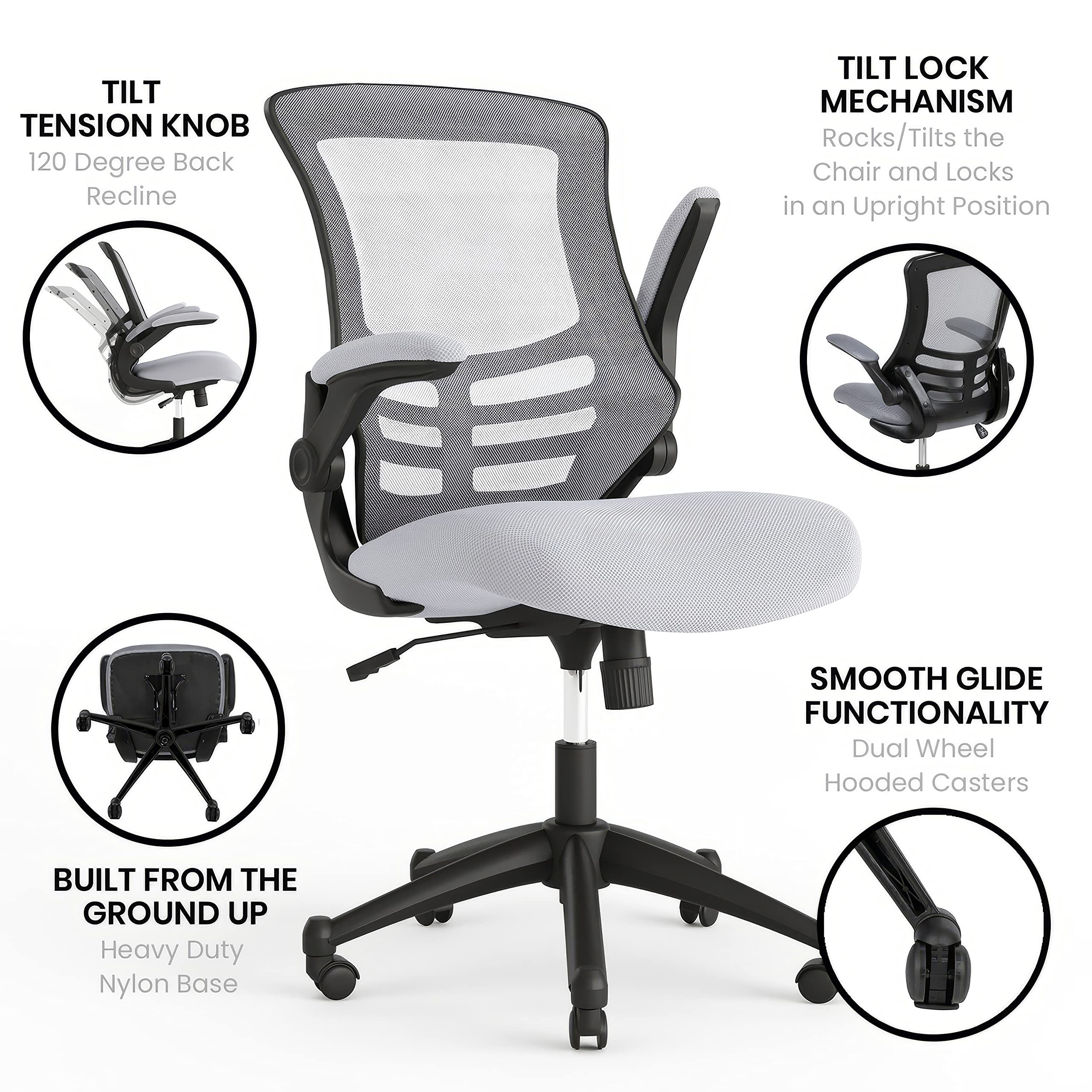 Office Chair, Ergonomic, Mid-Back, Dark Gray Mesh with Swivel