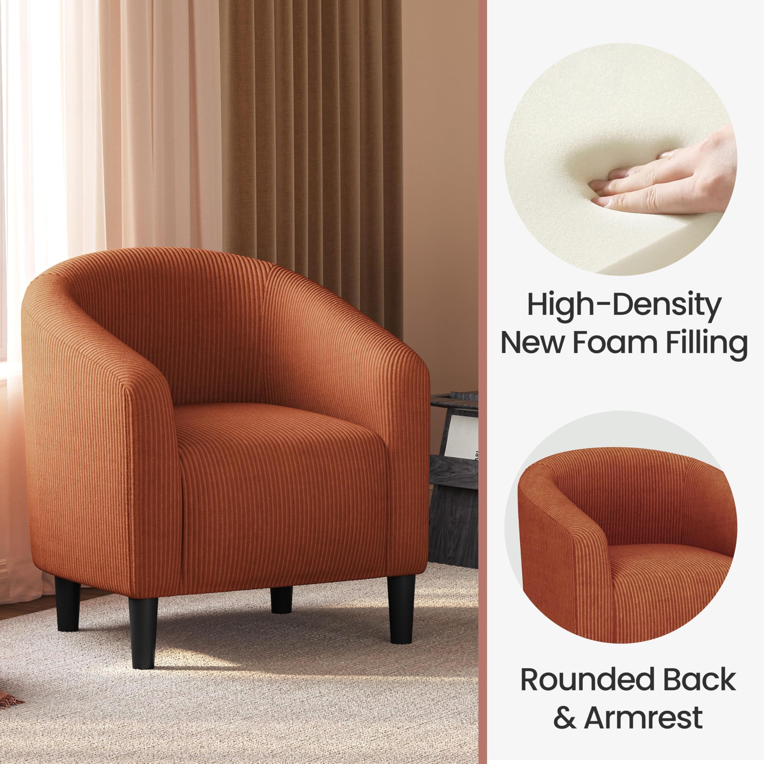 Accent Barrel Chair, Corduroy Fabric Club Chair, Furry Sherpa Elegant Armchair with Cozy Soft Padded, Suitable for Living Room Bedroom Reception Room Office, Brick Red