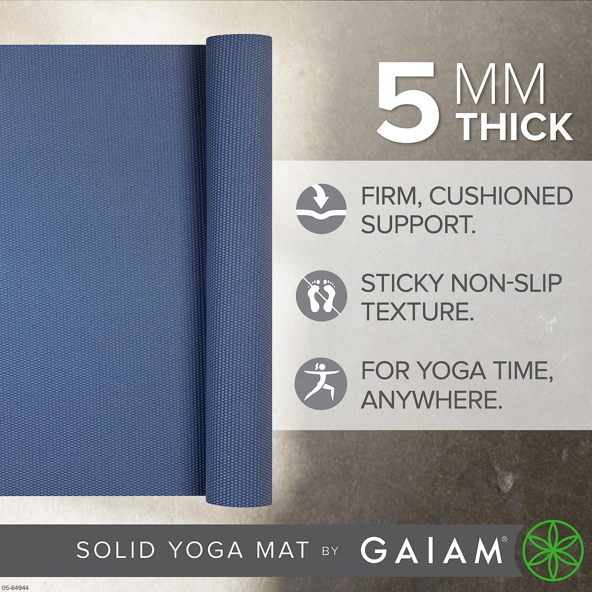 Premium Yoga Mat, 5mm Non-Slip Exercise Mat (High Tide)