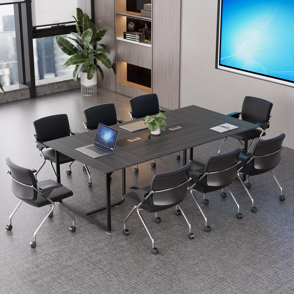 8FT Conference Table,94.4 L x 47.2 W x30.7 H Meeting Seminar Table with Grommet,Stability Enhancement,Large Conference Room Table for Office Meeting (Gray)