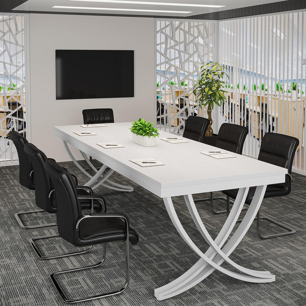 6.5FT Conference Table for 6-8 People, 78 inch Long Rectangular Seminar Table with Strong Metal Frame, Business Furniture Boardroom Desk for Office Meeting Conference Room (1PC, White)