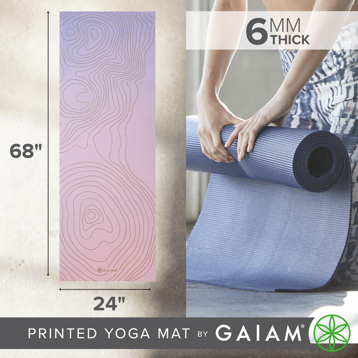 Premium Yoga Mat, 6mm Thick Print Mat (Topo Sherbet)