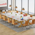 10.5FT Conference Table, Modern Meeting Table for 8-10 People, Rectangle Seminar Boardroom Table for Office Conference Room with Stylish Legs (4, White + Gold)