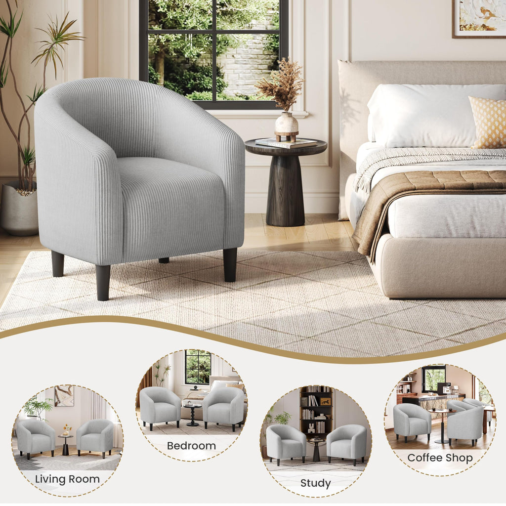 Accent Barrel Chair, Corduroy Fabric Club Chair, Furry Sherpa Elegant Armchair with Cozy Soft Padded for Living Room Bedroom Reception Room Office, Light Gray