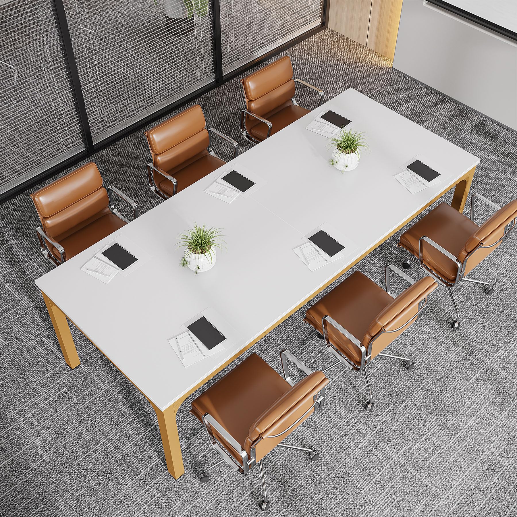 6.5 FT Conference Room Table, 78.74" W x 27.56" D Large Office Conference Table, Modern Seminar Meeting Table Desk for Boardroom, Meeting Room (1, White and Gold)