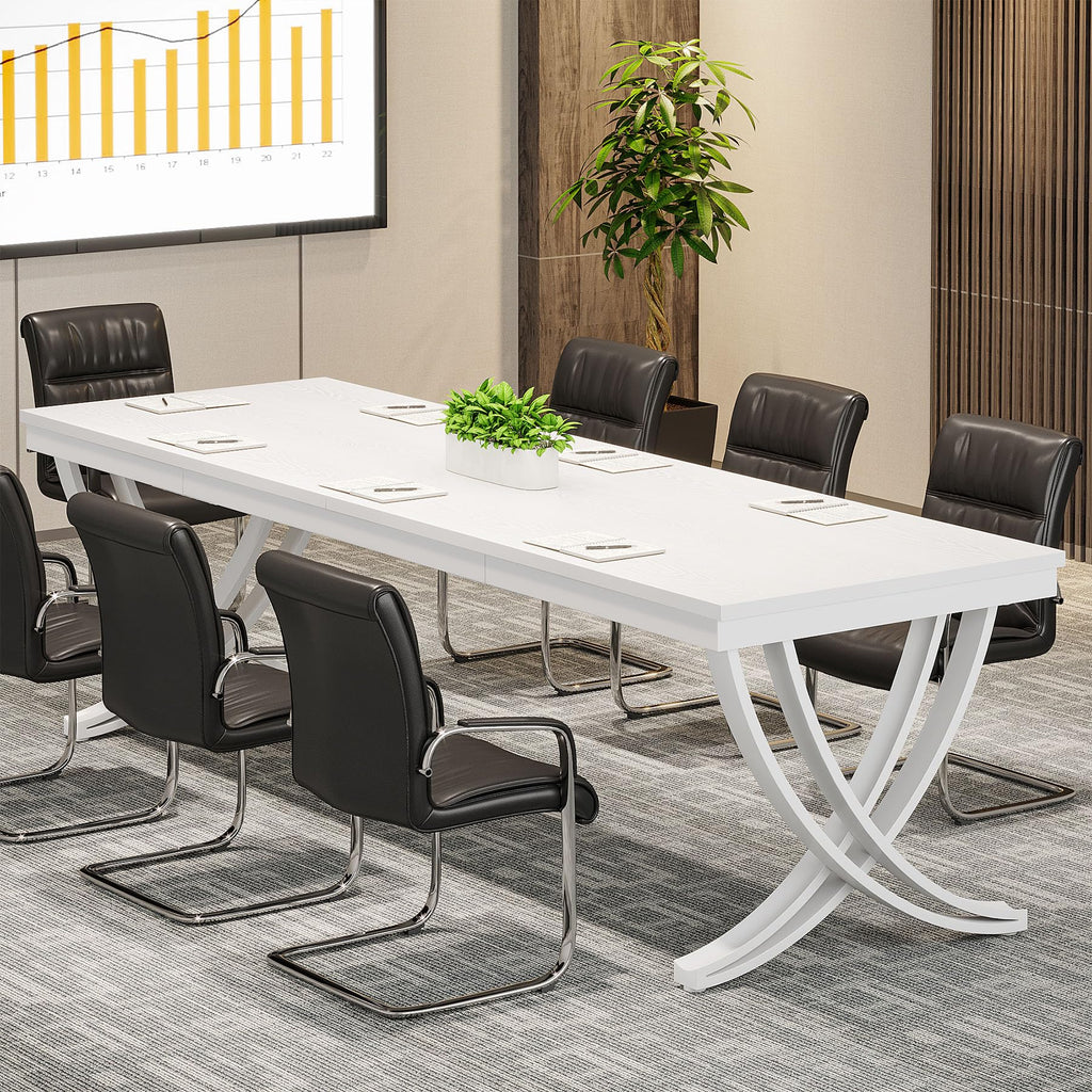 6.5FT Conference Table for 6-8 People, 78 inch Long Rectangular Seminar Table with Strong Metal Frame, Business Furniture Boardroom Desk for Office Meeting Conference Room (1PC, White)