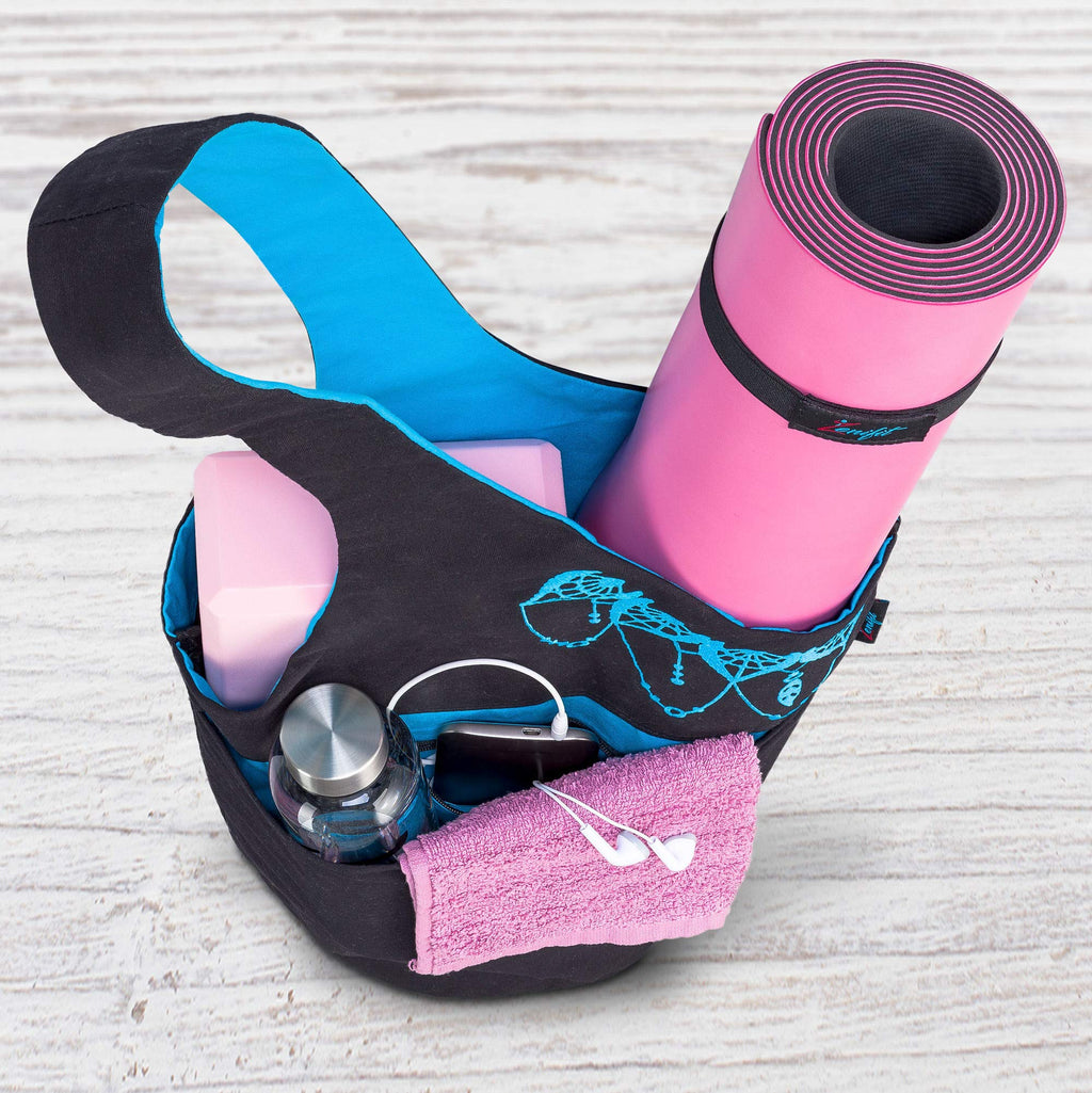 Yoga Mat Bag & Carrier with Pockets for Women, Black & Blue