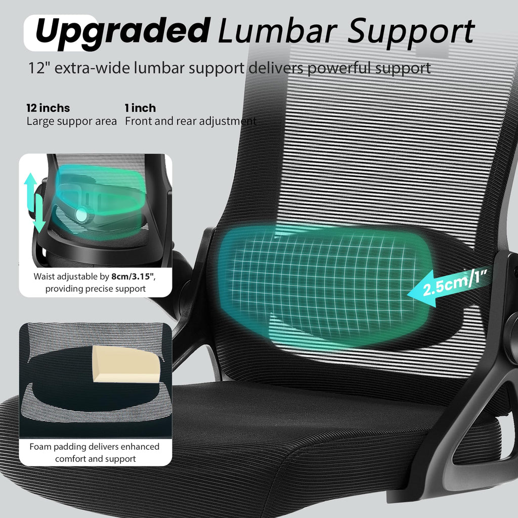 Ergonomic Office Chair, 400 LBS Computer Chairs with Adjustable Lumbar Support, Breathable Mesh Desk Chair Ergonomic with Thickened Cushion, Comfy Home Office Desk Chair (Black)