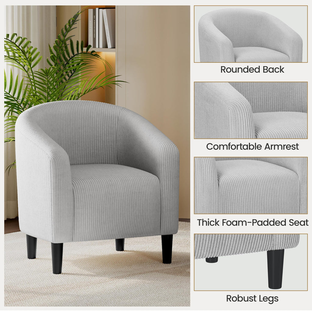 Accent Barrel Chair, Corduroy Fabric Club Chair, Furry Sherpa Elegant Armchair with Cozy Soft Padded for Living Room Bedroom Reception Room Office, Light Gray