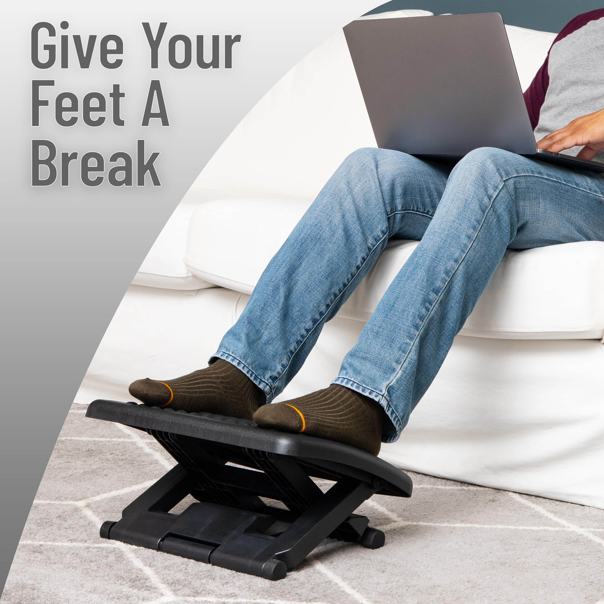 Adjustable Height Ergonomic Foot Rest with Massage Rollers, Black