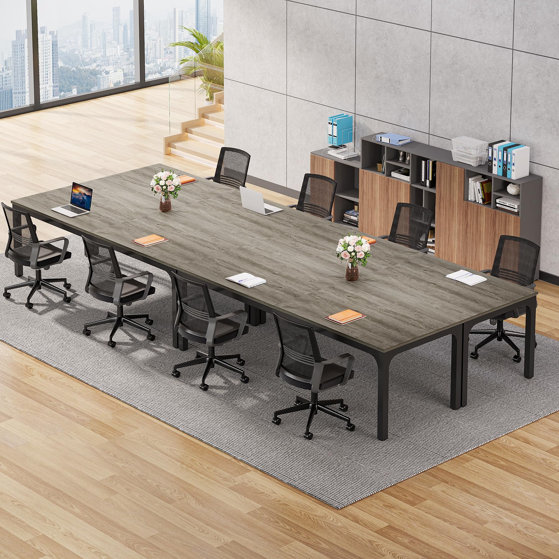 6.5 FT Conference Room Table, 78.74" W x 27.56" D Large Office Conference Table, Modern Seminar Meeting Table Desk for Boardroom, Meeting Room (4, Gray and Black)