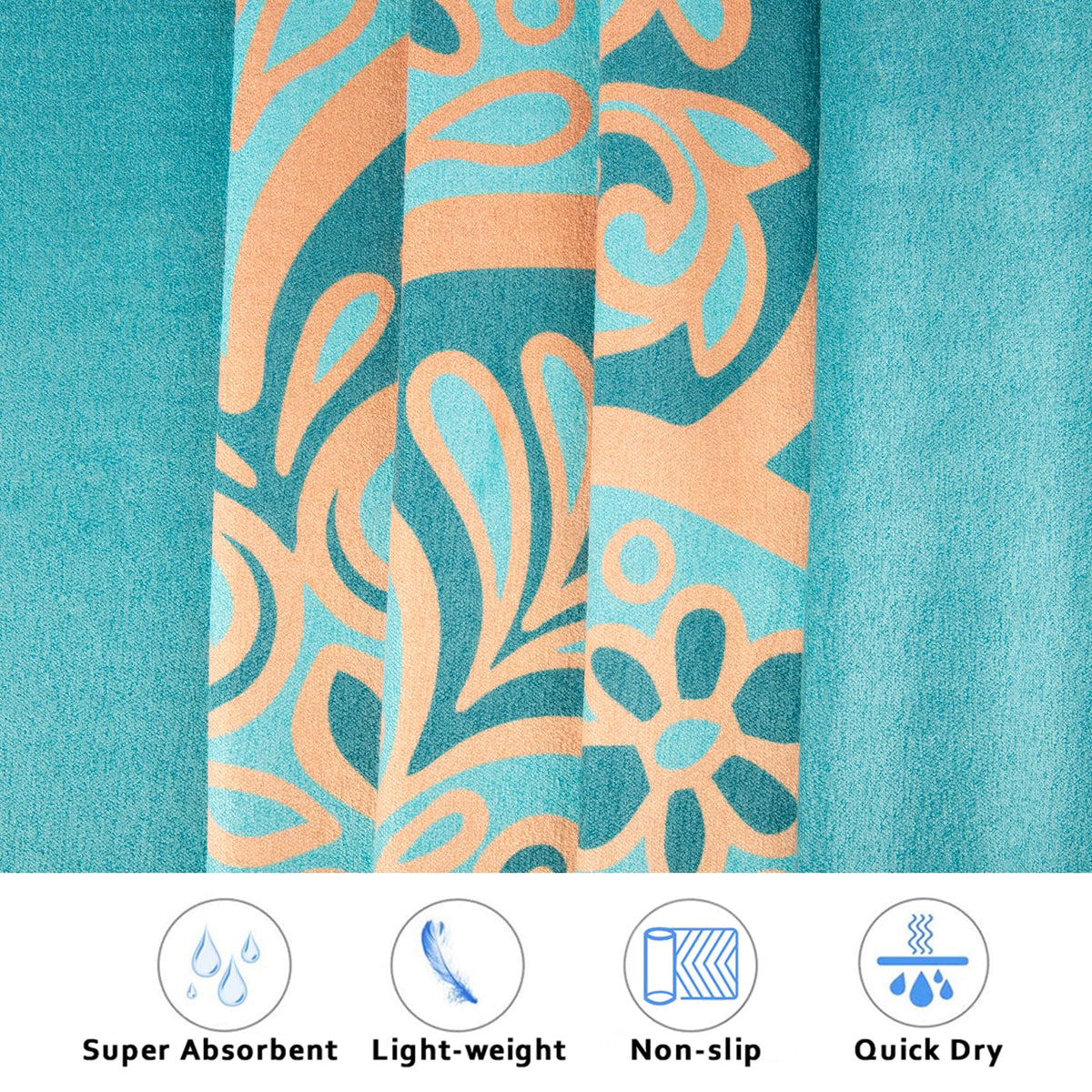 Hot Yoga Towel with Grip Dots, Non Slip, 70"x26, Turquoise Gold Mandala