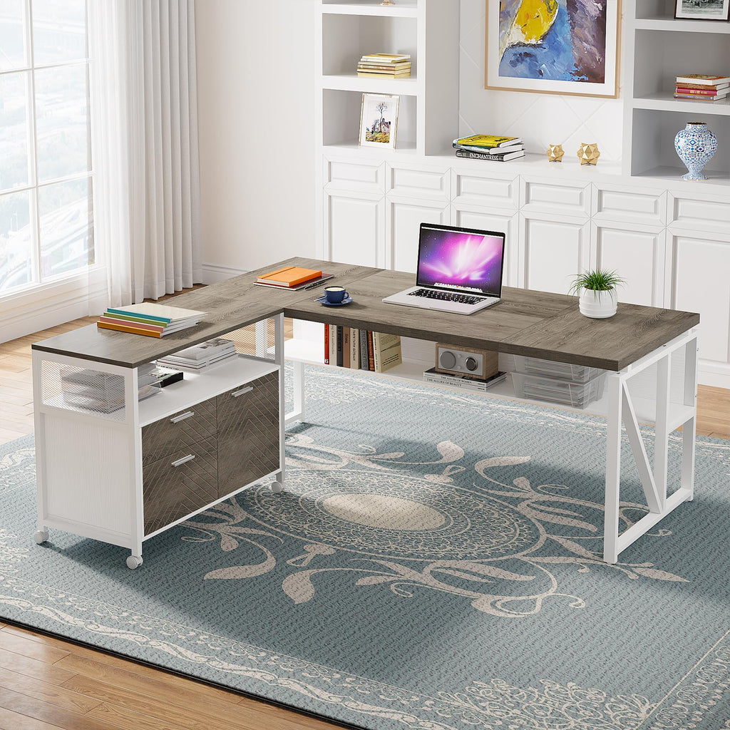 63" Executive Computer Desk and lateral File Cabinet, 2 Piece Home Office Furniture with Drawers for Hanging File, Doors with Locks (Dark Oak, 63-inches)