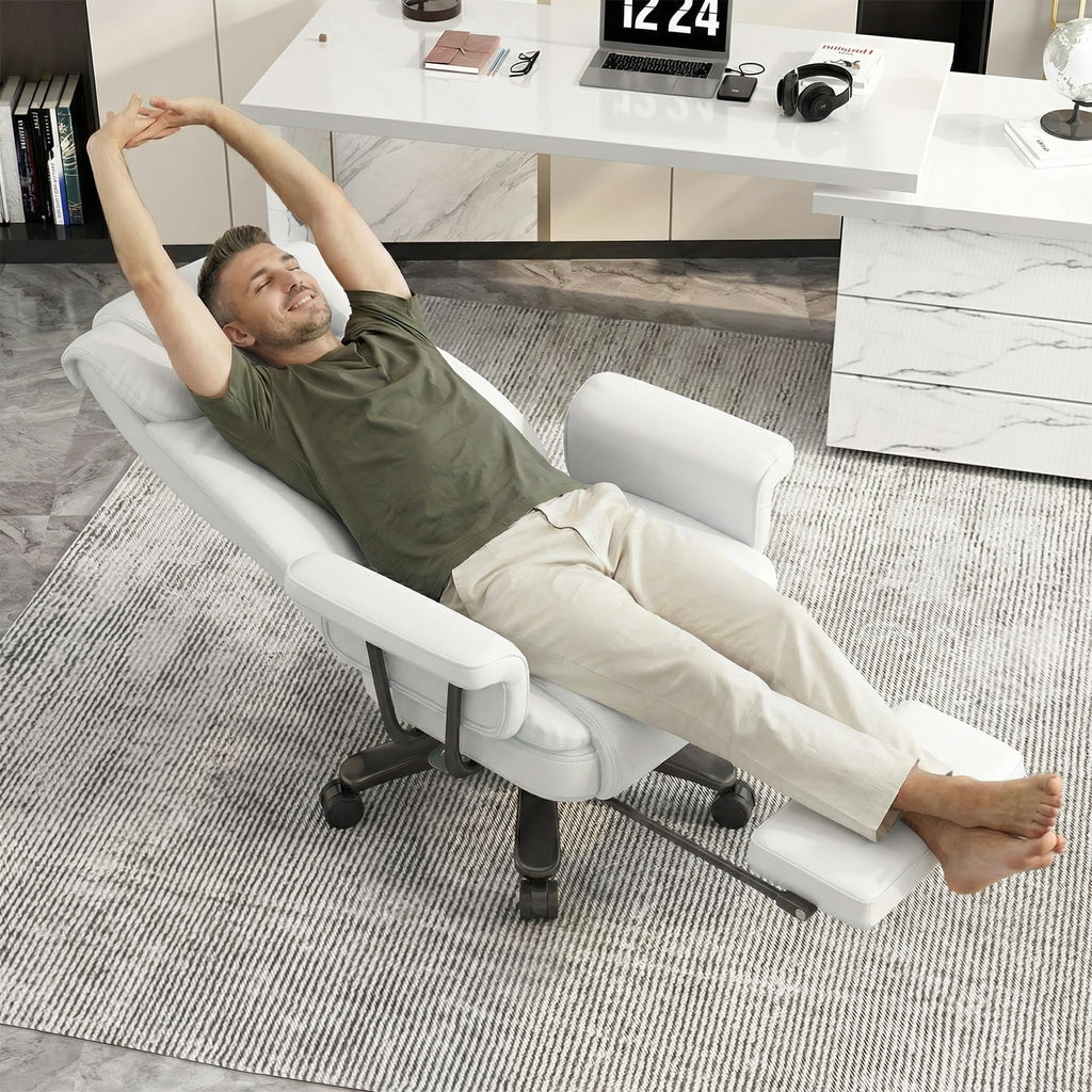 160 Reclining Office Chair with Footrest, Big & Tall Desk Chair, White