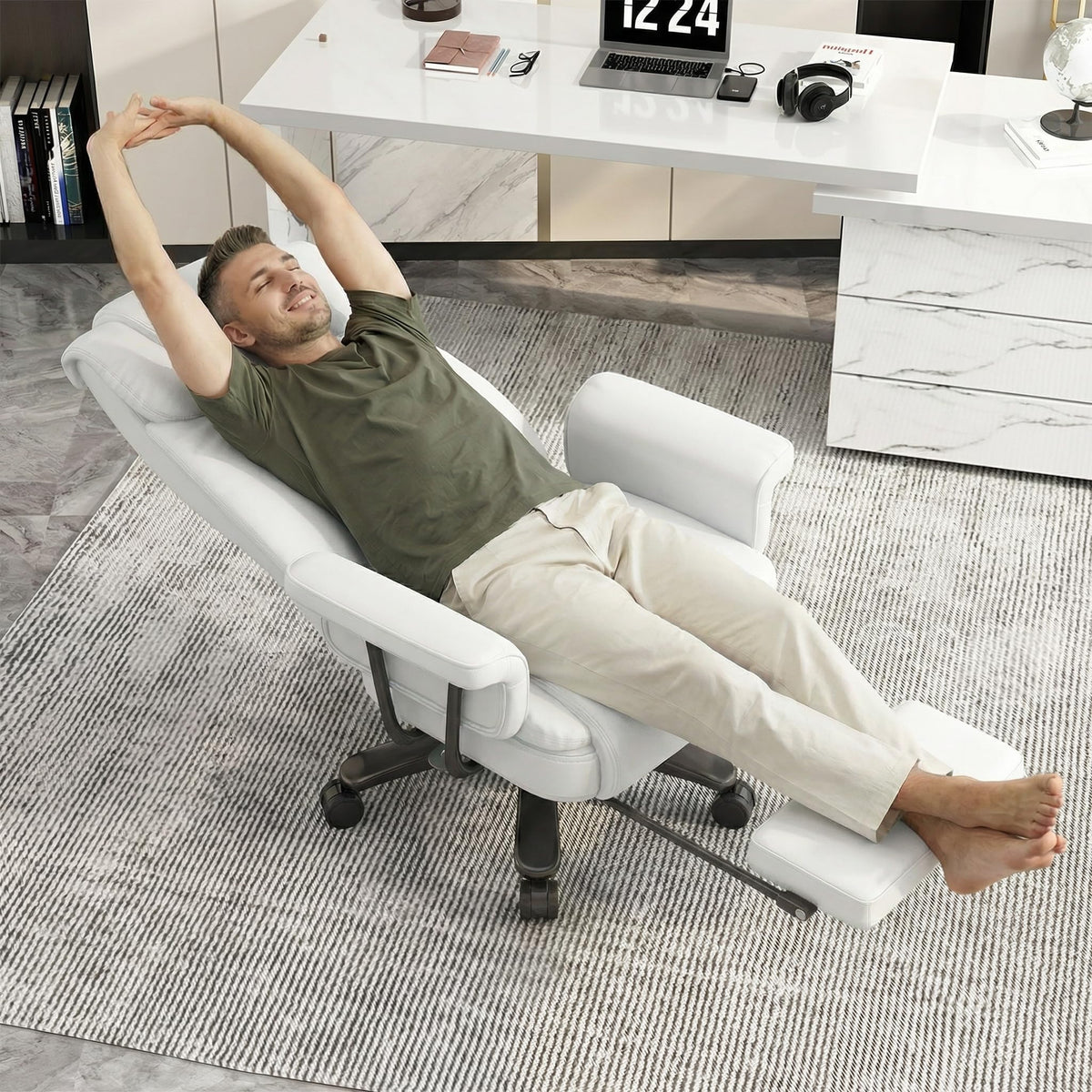 160 Reclining Office Chair with Footrest, Big & Tall Desk Chair, White