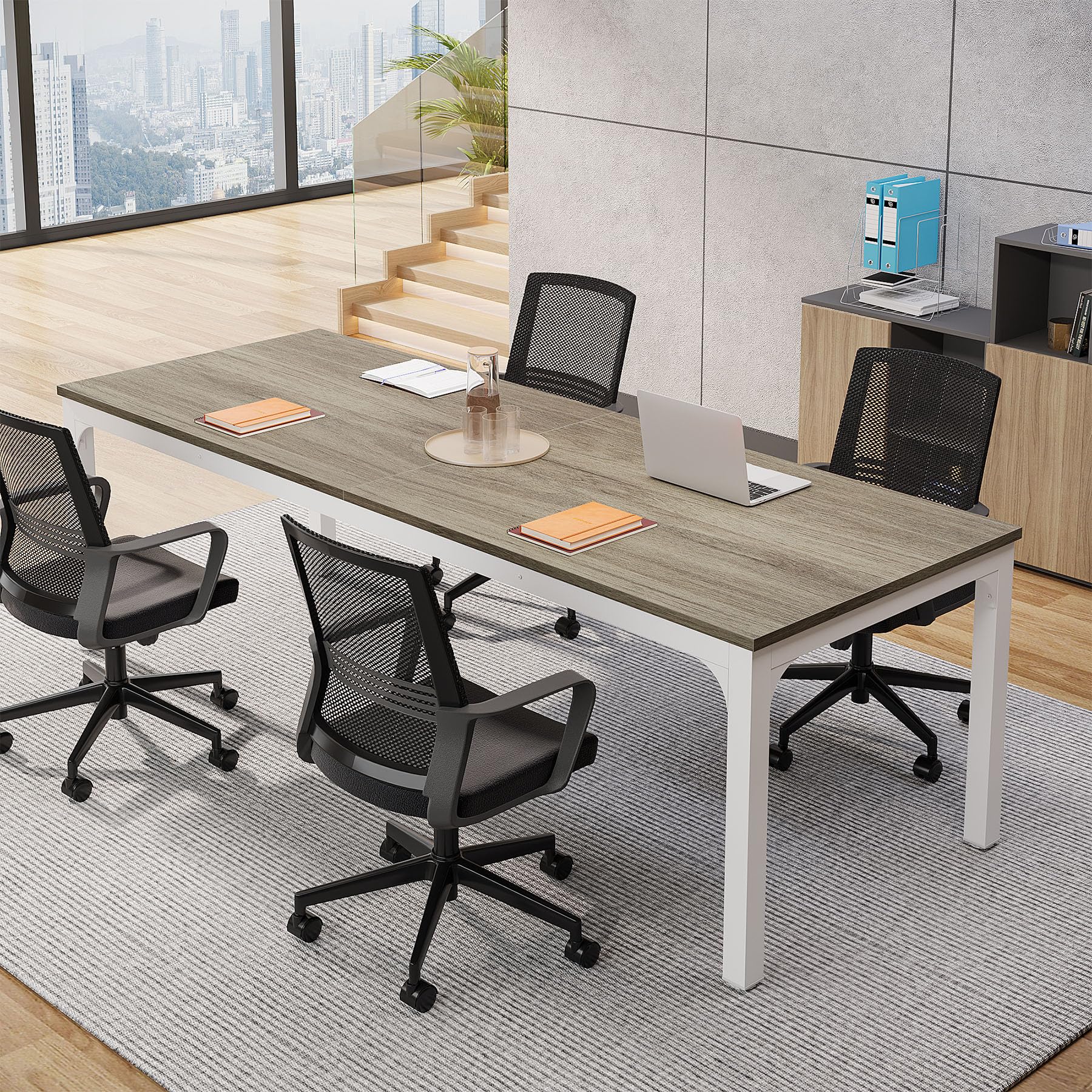 6.5 FT Conference Room Table, 78.74" W x 27.56" D Large Office Conference Table, Modern Seminar Meeting Table Desk for Boardroom, Meeting Room (1, Gray)