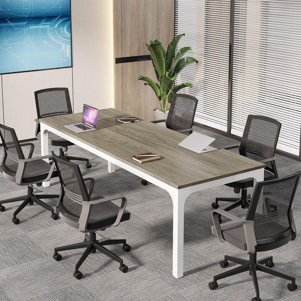 6.5 FT Conference Room Table, 78.74" W x 27.56" D Large Office Conference Table, Modern Seminar Meeting Table Desk for Boardroom, Meeting Room (1, Gray)