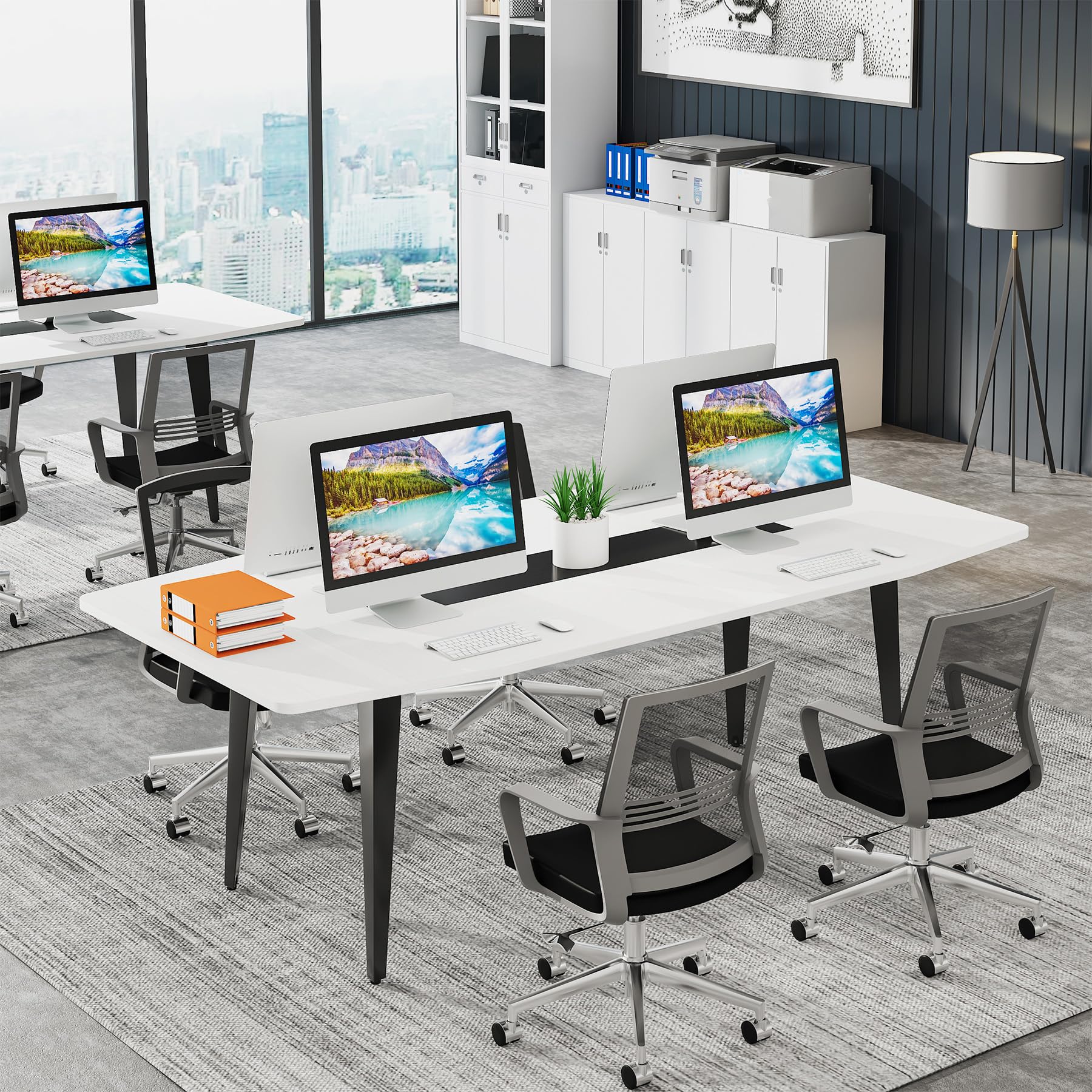 6FT Conference Table, 70.86L x 35.43W x 29.52H Inches Boat Shaped Meeting Table, Modern Seminar Table for Office Meeting Conference Room (6ft, White & Black)