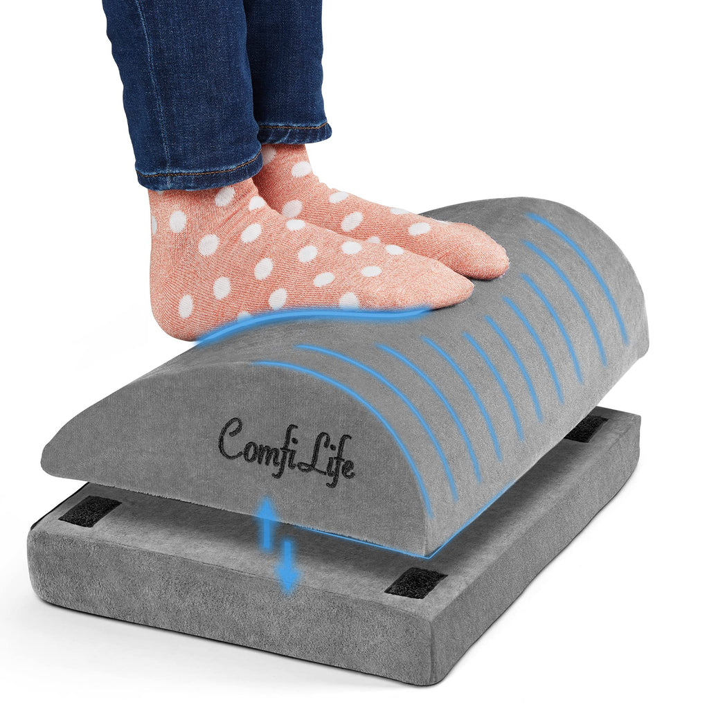 Foot Rest for Under Desk at Work – Adjustable Desk FootRest for Office Chair, Gaming Accessories – Ergonomic Teardrop Design for Back, Hip & Leg Pain Relief – 100% Memory Foam (Gray)