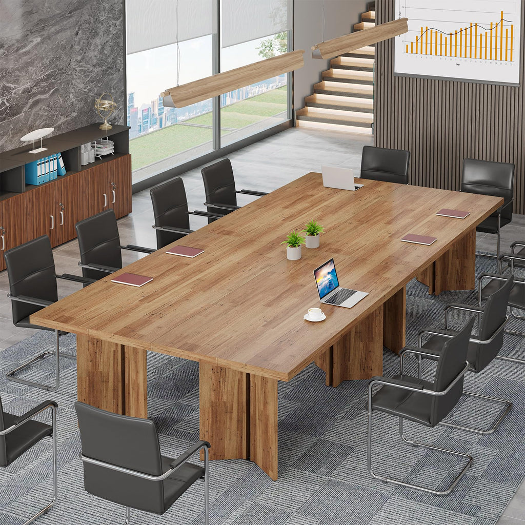 10.5FT Conference Table, Large Rectangle Meeting Seminar Table for 12-14 Person, Long Wooden Business Tables (Set of 4, Walnut)