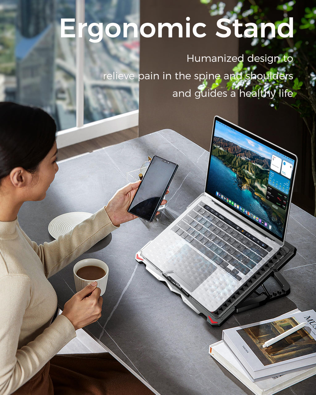Laptop Cooling Pad 5 Fans Up to 17.3 Inch Heavy Notebook Cooler, Blue LED Lights, 2 USB Ports, S035, Blue-5fans