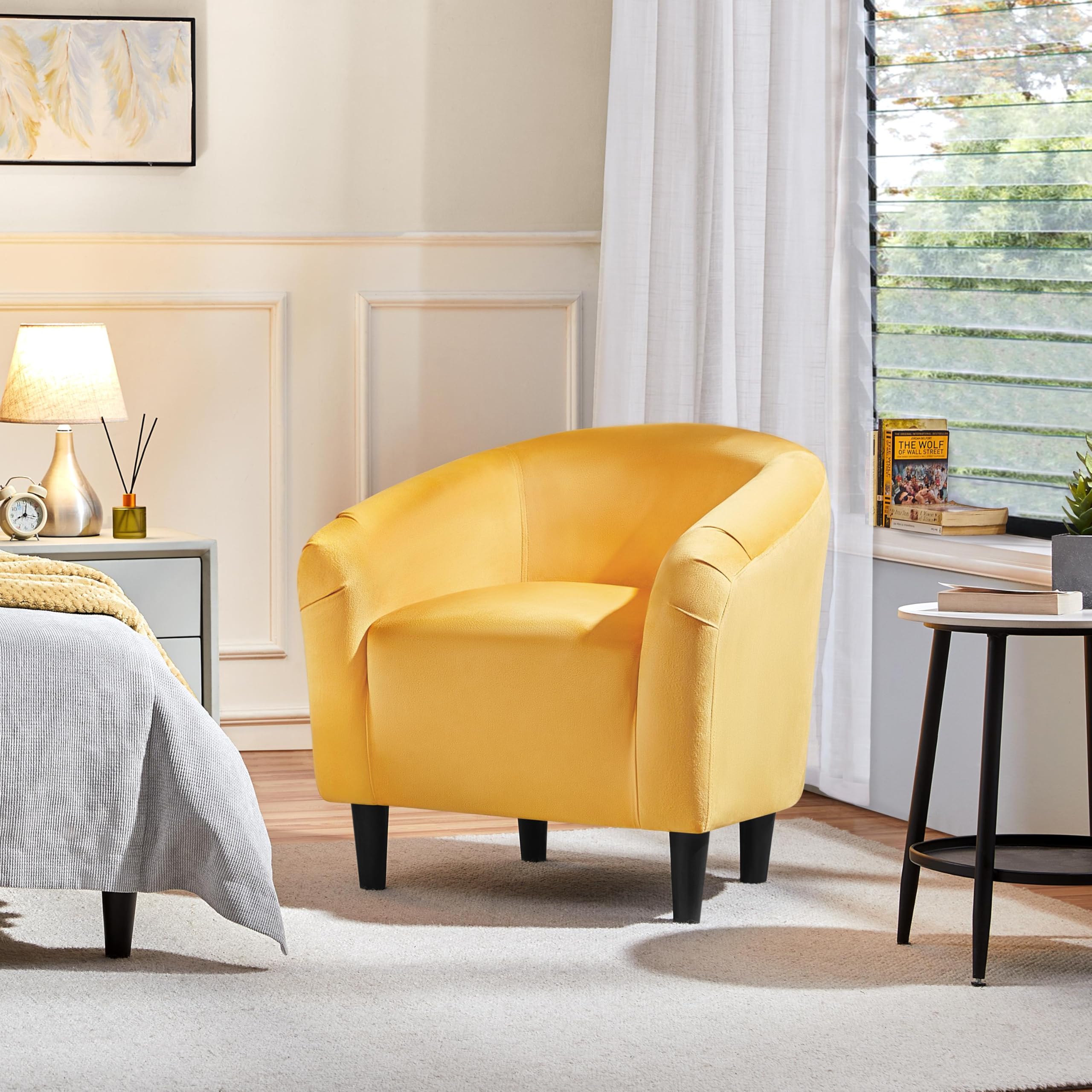 Accent Barrel Chair, Velvet Club Chair, Furry Sherpa Elegant Armchair with Cozy Soft Padded, Suitable for Living Room Bedroom Reception Room Office, Yellow