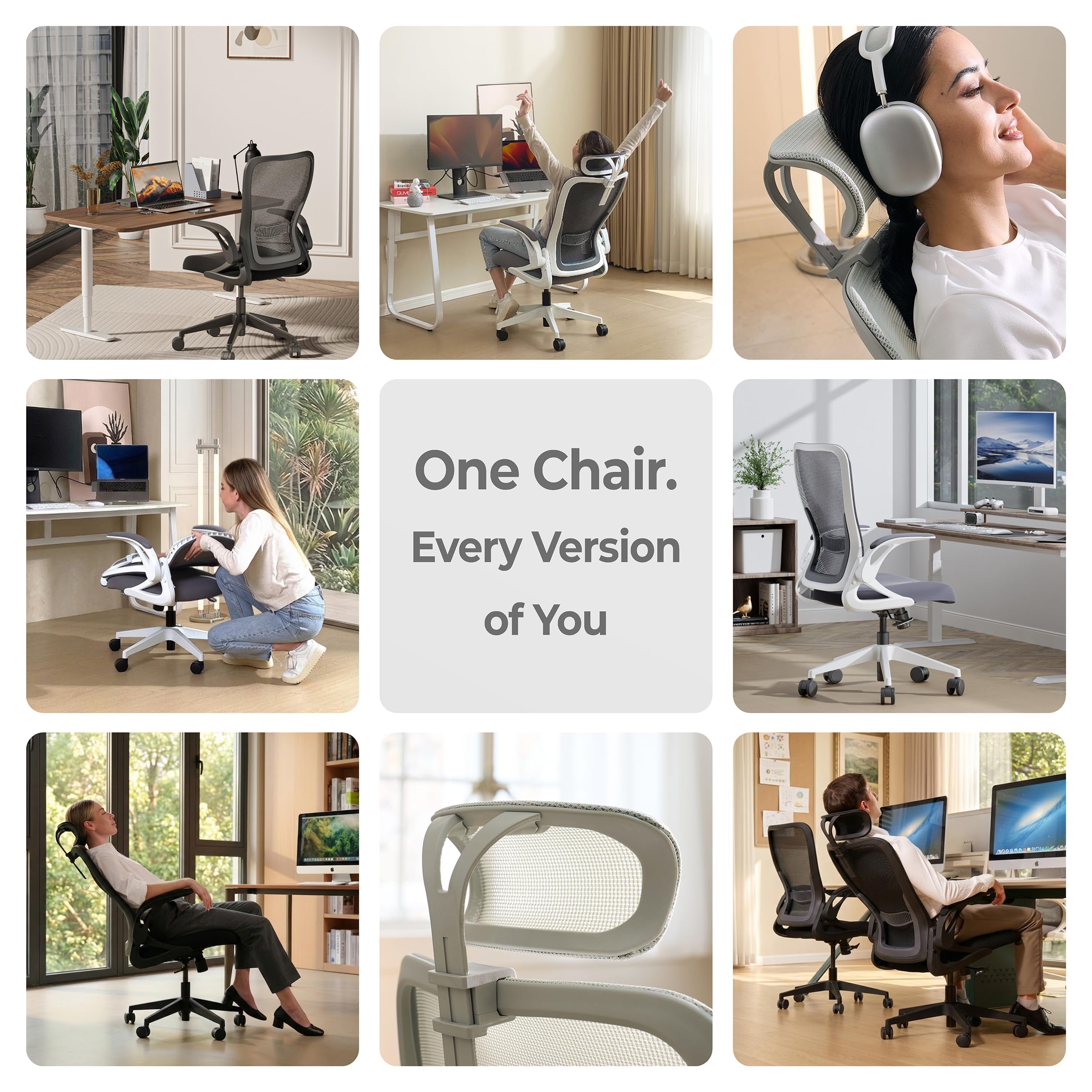 Model U | Folding Office Chair for Small Spaces | Ergonomic Design with High Rebound Mesh | Computer Desk Chair for Gaming | For Adults & Kids | Foldable & Compact with Flip Up Arms