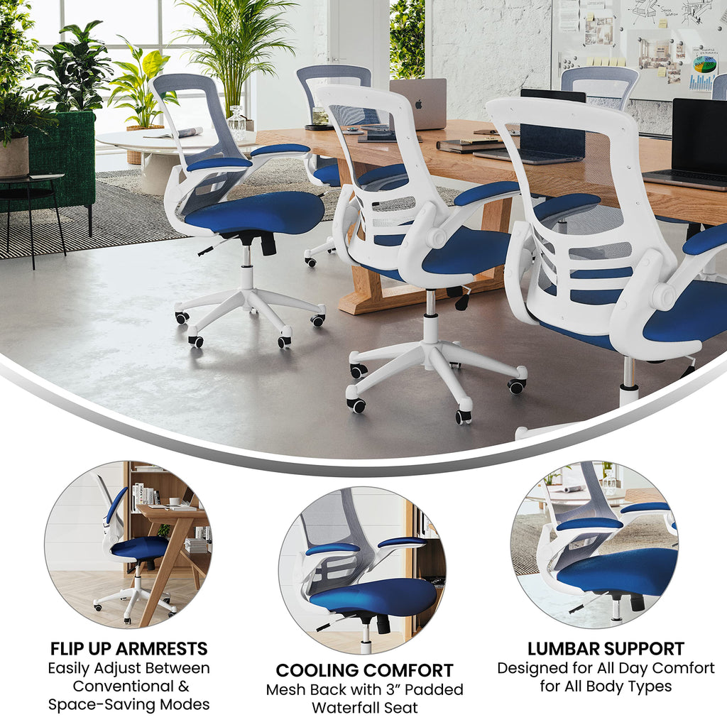 Office Chair, Ergonomic, Mid-Back, White Frame, Blue Mesh with Swivel