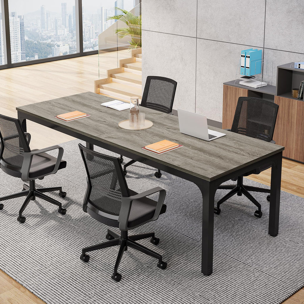 6.5 FT Conference Room Table, 78.74" W x 27.56" D Large Office Conference Table, Modern Seminar Meeting Table Desk for Boardroom, Meeting Room (1, Gray and Black)
