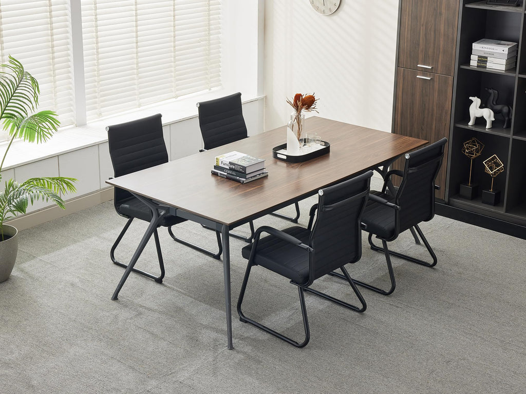 Office Chairs Set of 2, Modern Leather Reception Chairs with Mid Back & Sled Base, No-Wheel Desk Chairs for Waiting Room & Conference Room
