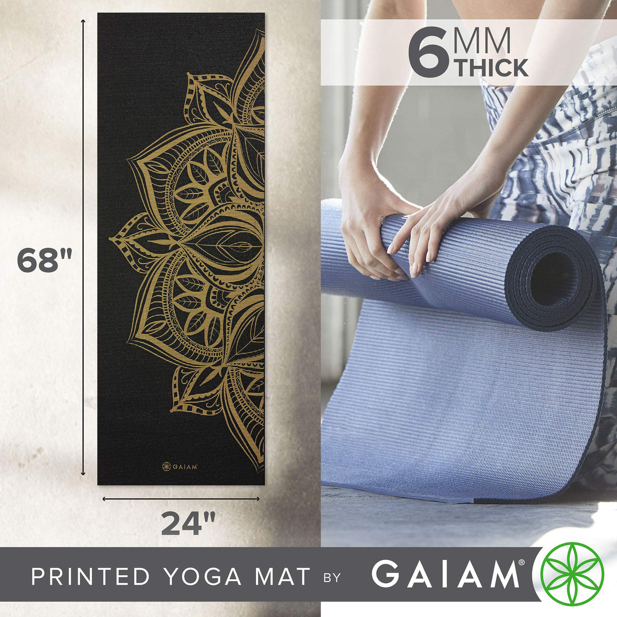 Premium Yoga Mat, 6mm Thick Print Mat (Metallic Bronze Medallion)