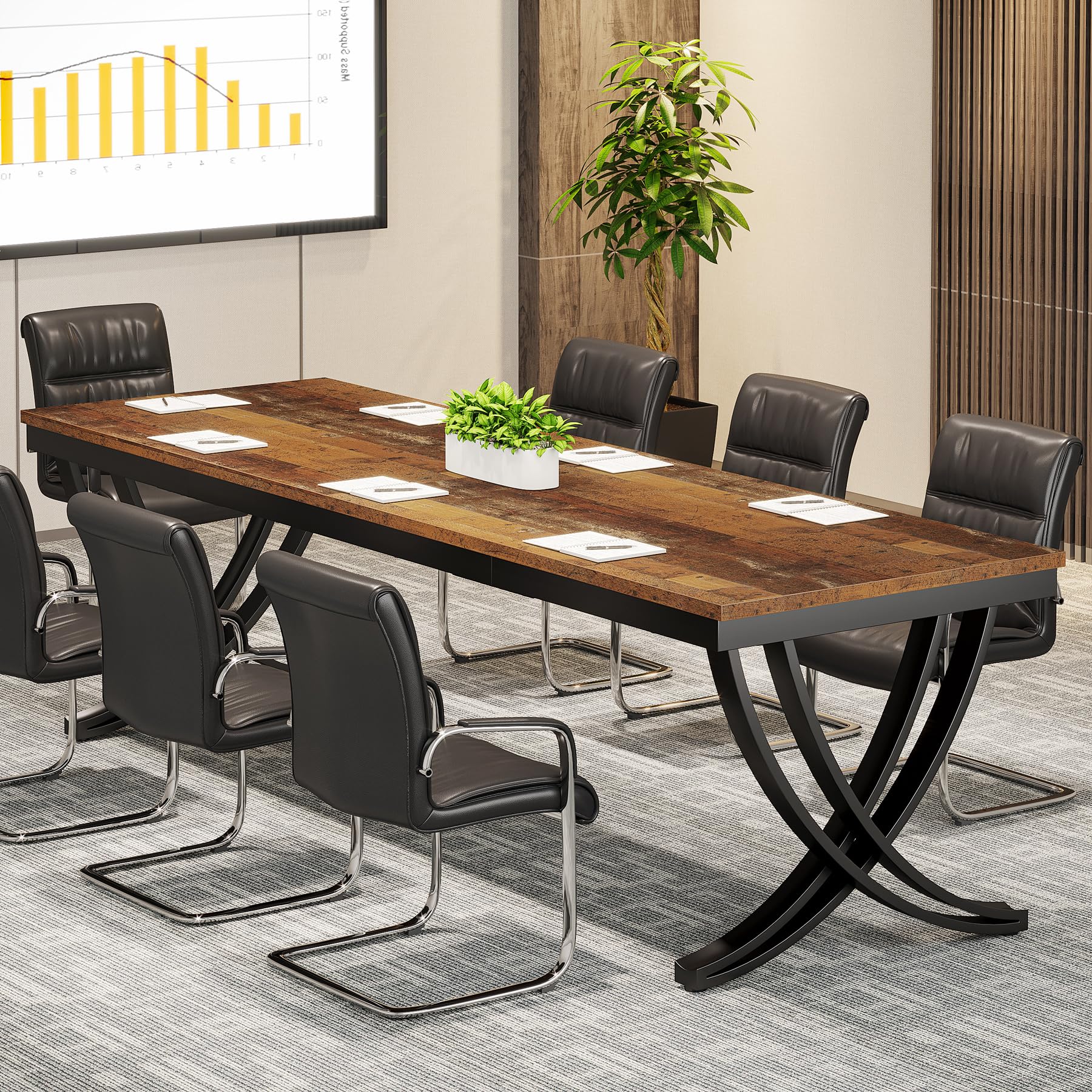 6.5FT Conference Table for 6-8 People, 78 inch Long Rectangular Seminar Table with Strong Metal Frame, Business Furniture Boardroom Desk for Office Meeting Conference Room (2PCS, Mix Brown)