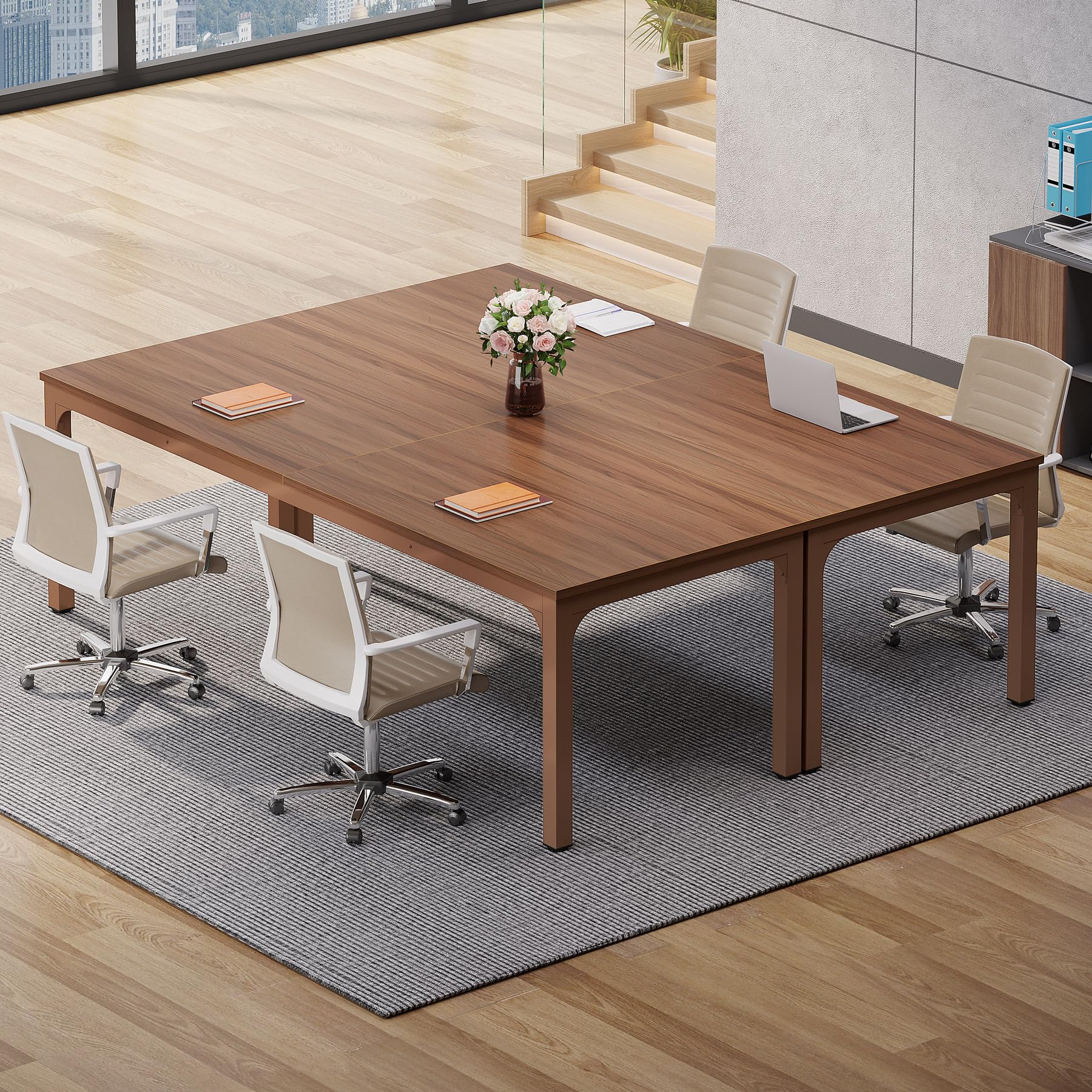 6.5 FT Conference Room Table, 78.74" W x 27.56" D Large Office Conference Table, Modern Seminar Meeting Table Desk for Boardroom, Meeting Room (2, Walnut)