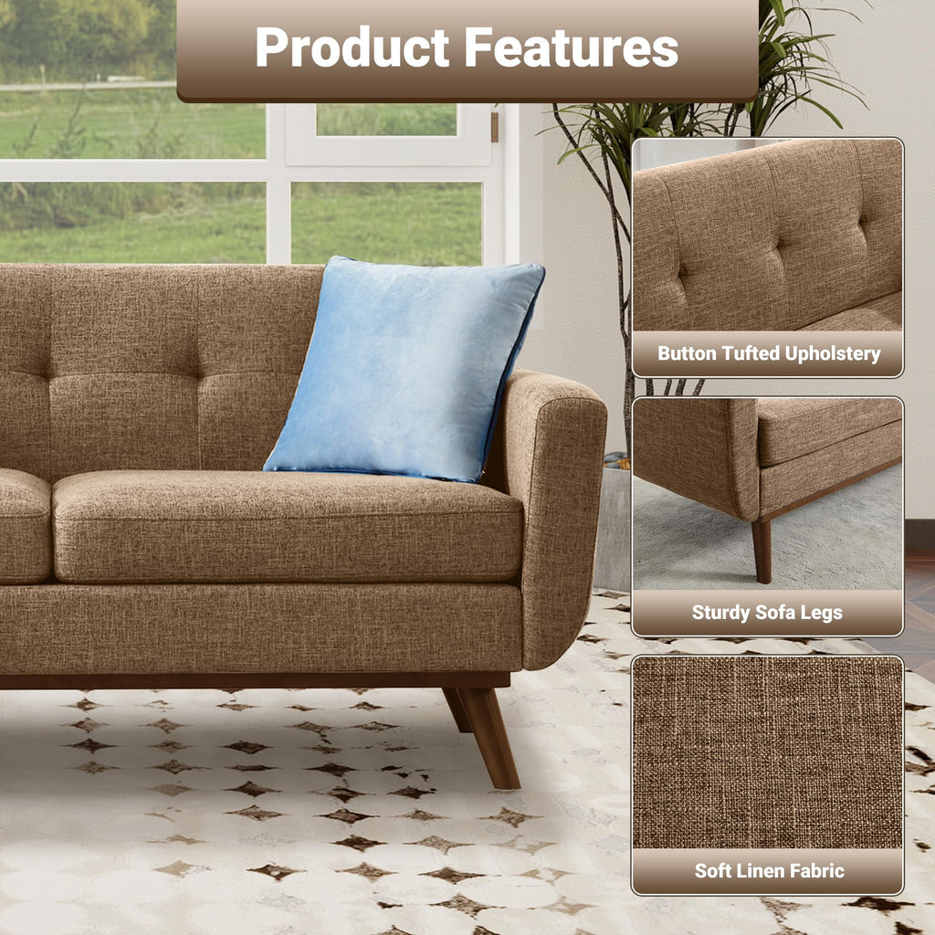65.2" W Loveseat Sofa, Solid & Easy to Install Small Couch for Bedroom Office Apartment, Brown