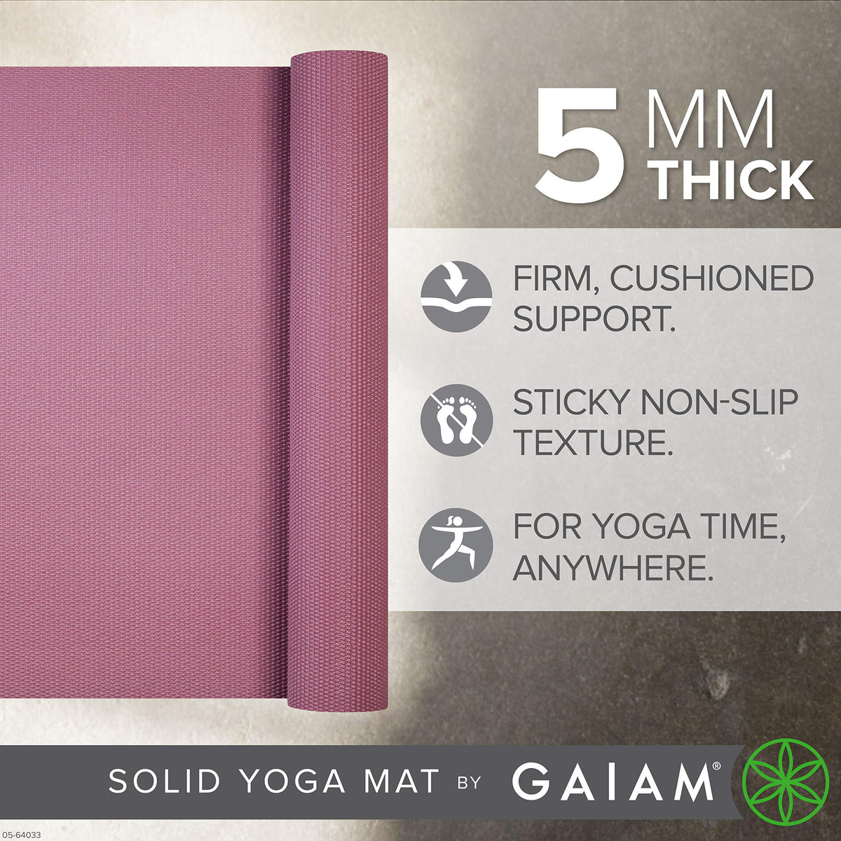 Premium Yoga Mat, 5mm Non-Slip Exercise Mat (Rosy Pink)