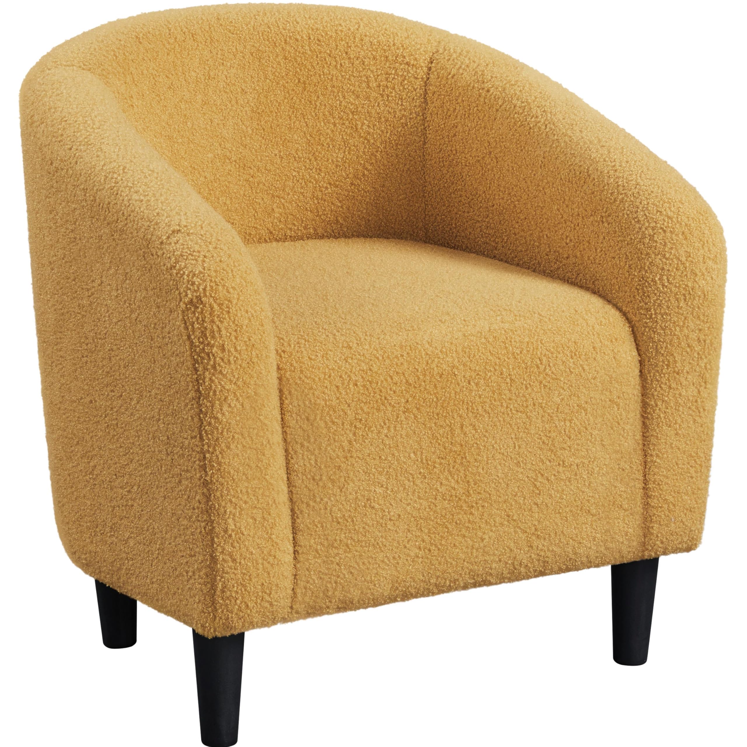 Accent Barrel Chair, Boucle Fabric Club Chair, Furry Sherpa Elegant and Cozy, Soft Padded Armchair for Living Room Bedroom Reception Room Office, Mustard Yellow