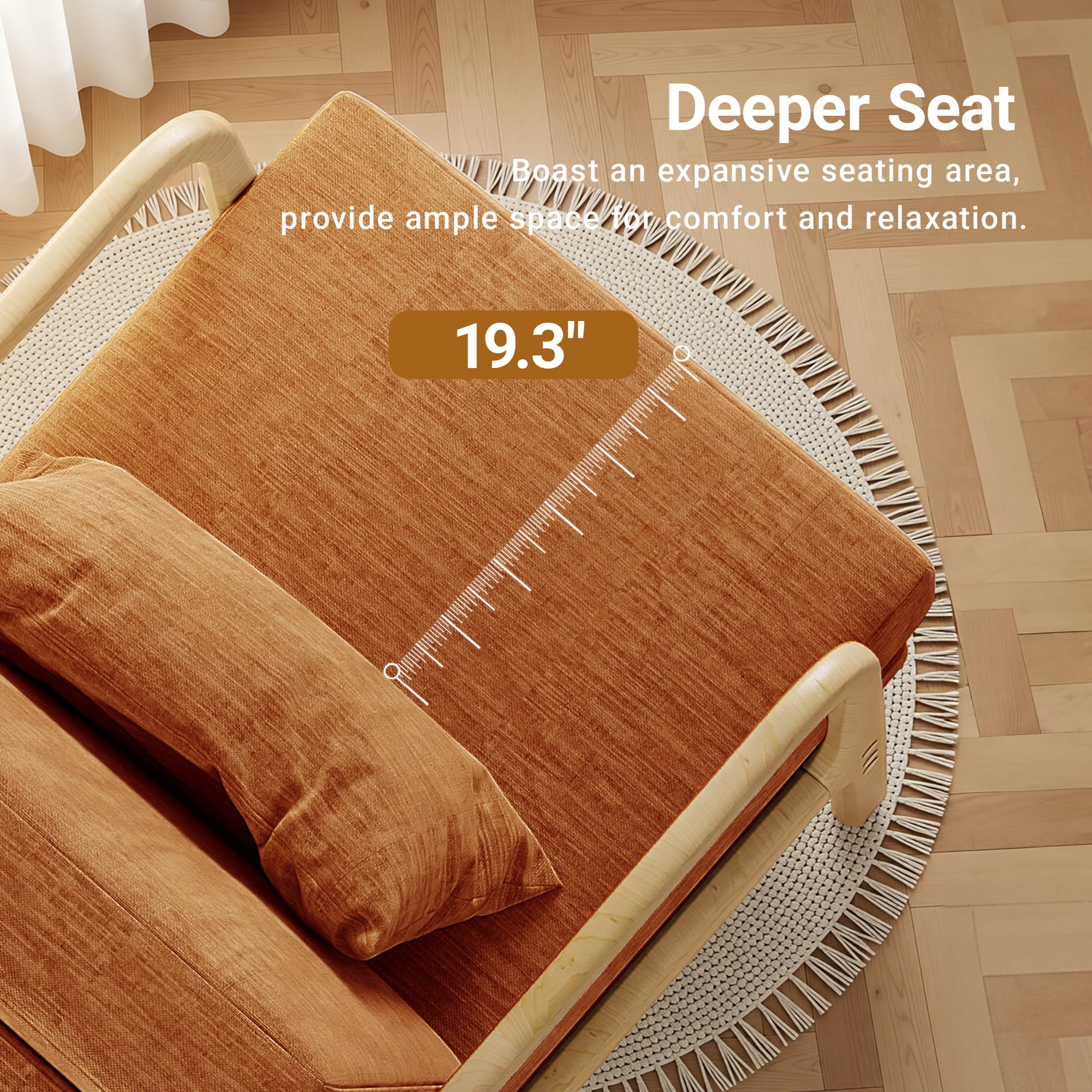 Mid-Century Modern Accent Chair, Armchair with Solid Wood Frame & Lumbar Pillow, Comfy Upholstered Lounge Chair for  Office, Bedroom, Linen-Like Fabric, Orange