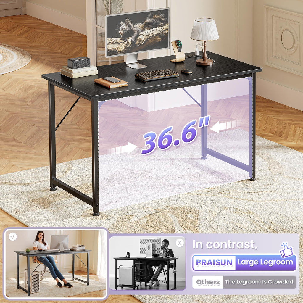 40 X 20 Inch Computer Desk with Power Outlets and USB-C Port, Gaming Office Desk with Deeper Desktop, Writing Work Desk for Home Office, Study, Bedroom, Work from Home Desk, Metal Frame, Black