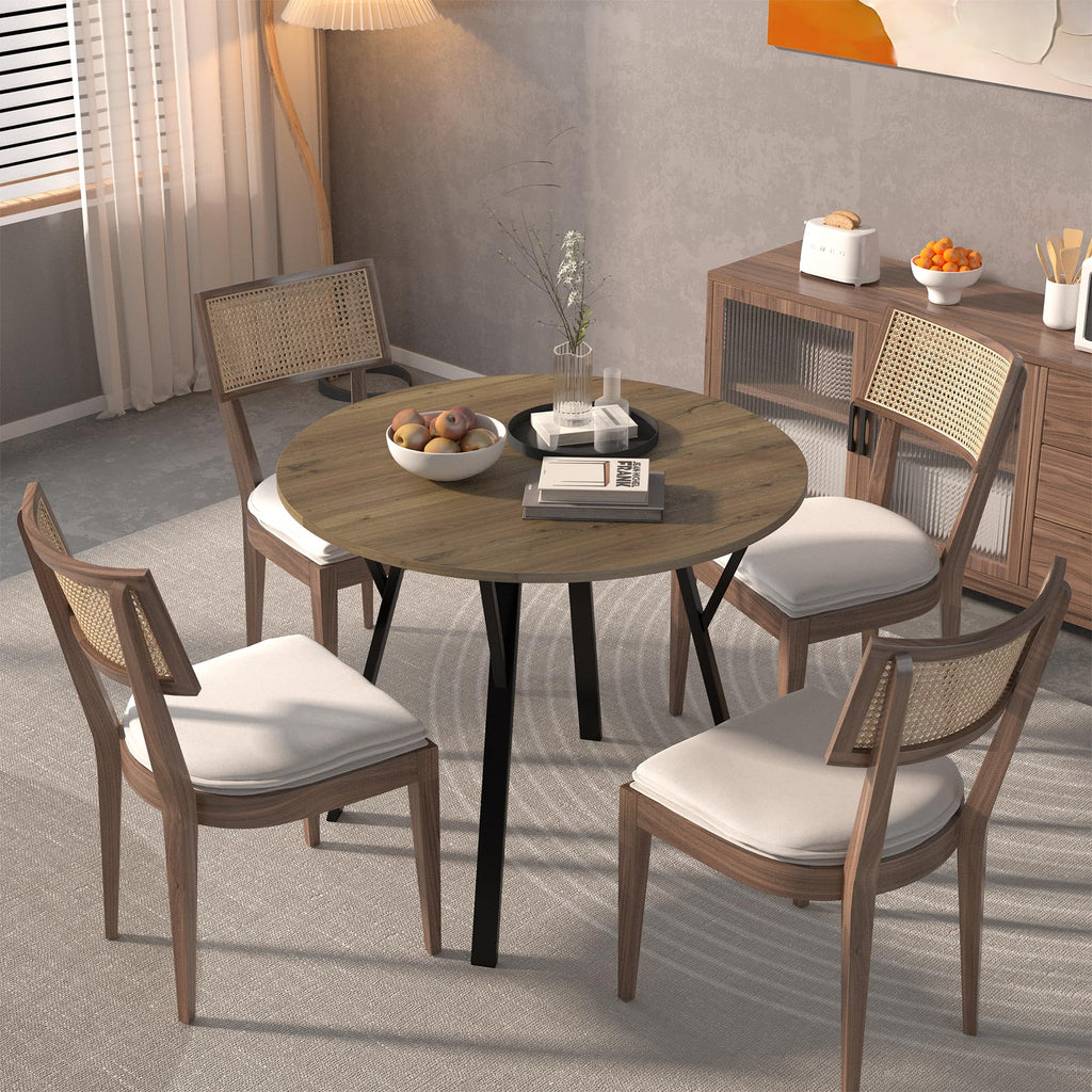 35.4 Inch Round Tulip Dining Table, Small Circle Kitchen Table with Metal Black Legs for 2-4 People,Modern Dining Room Table