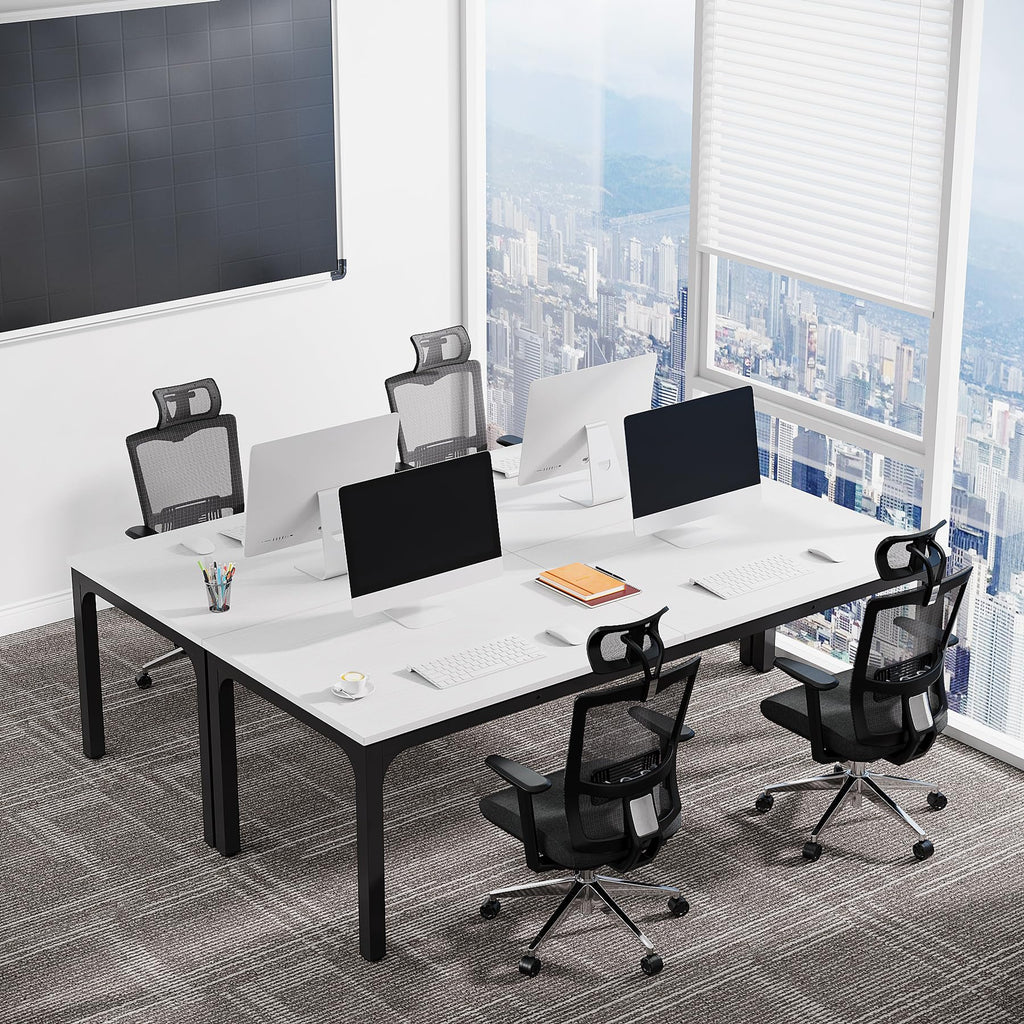 6.5 FT Conference Room Table, 78.74" W x 27.56" D Large Office Conference Table, Modern Seminar Meeting Table Desk for Boardroom, Meeting Room (1, White and Black)