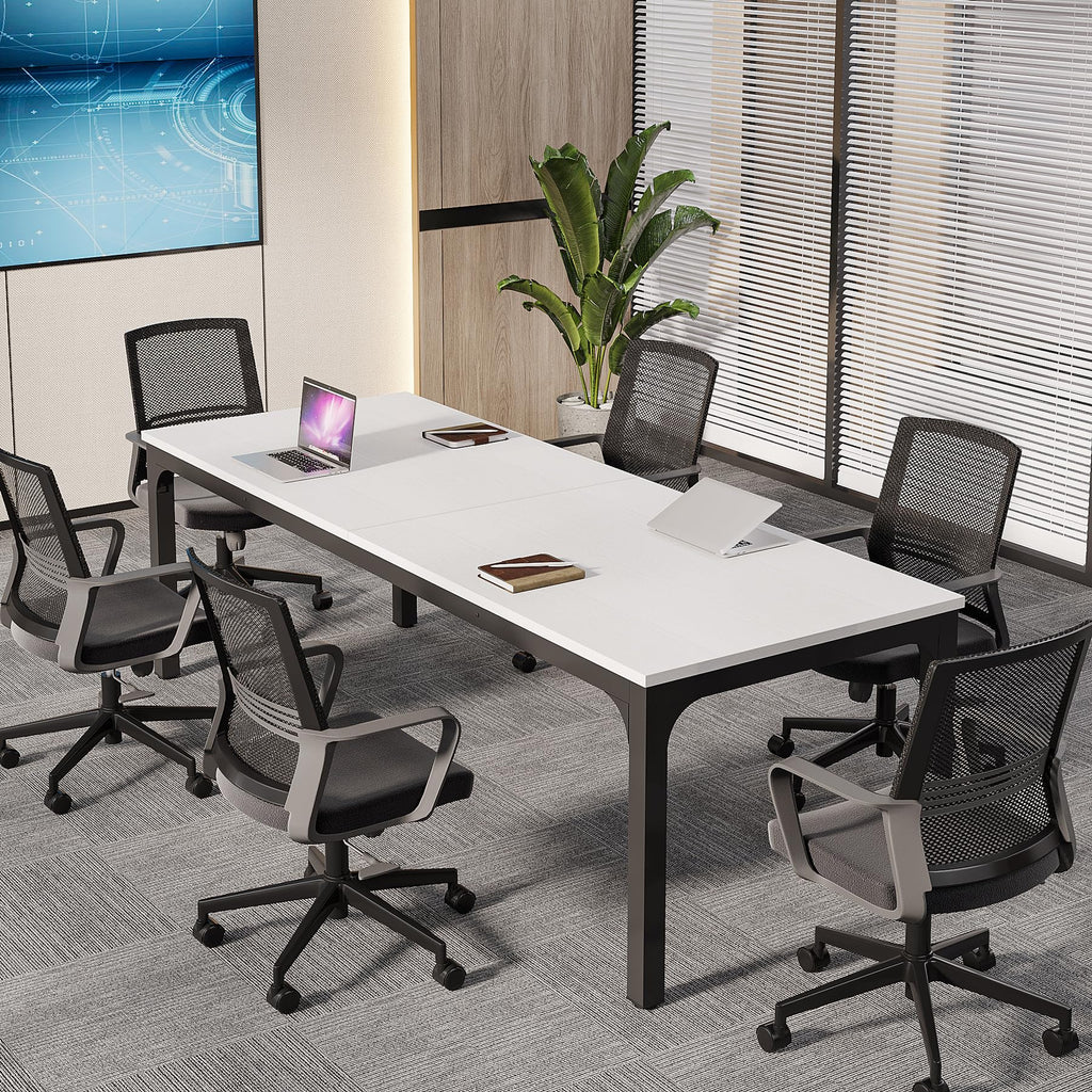 6.5 FT Conference Room Table, 78.74" W x 27.56" D Large Office Conference Table, Modern Seminar Meeting Table Desk for Boardroom, Meeting Room (1, White and Black)